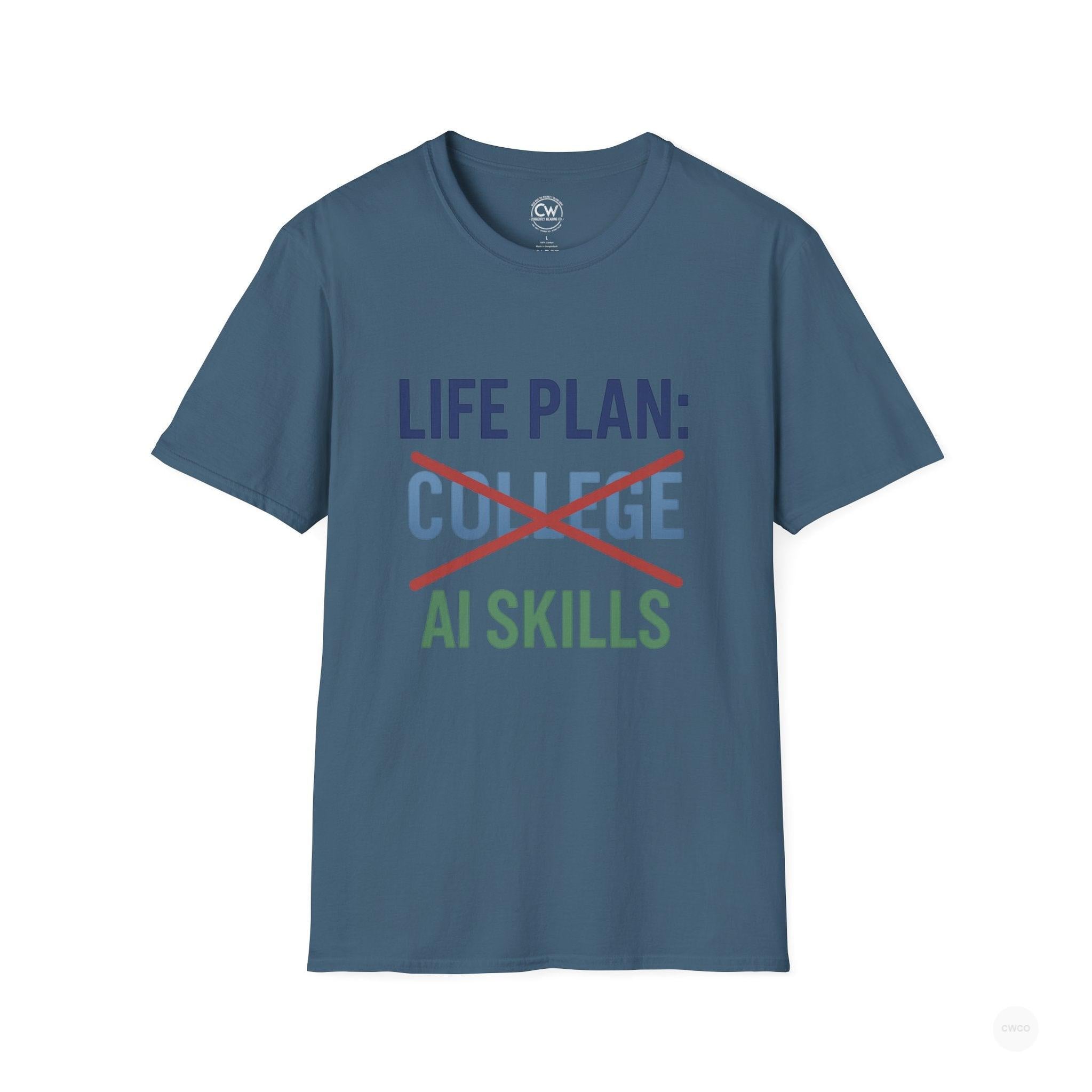 Life Plan: AI Skills T-Shirt, Unisex Softstyle T-Shirt, Funny Graphic Tee, Learning Humor, Casual Wear, College Student Gift