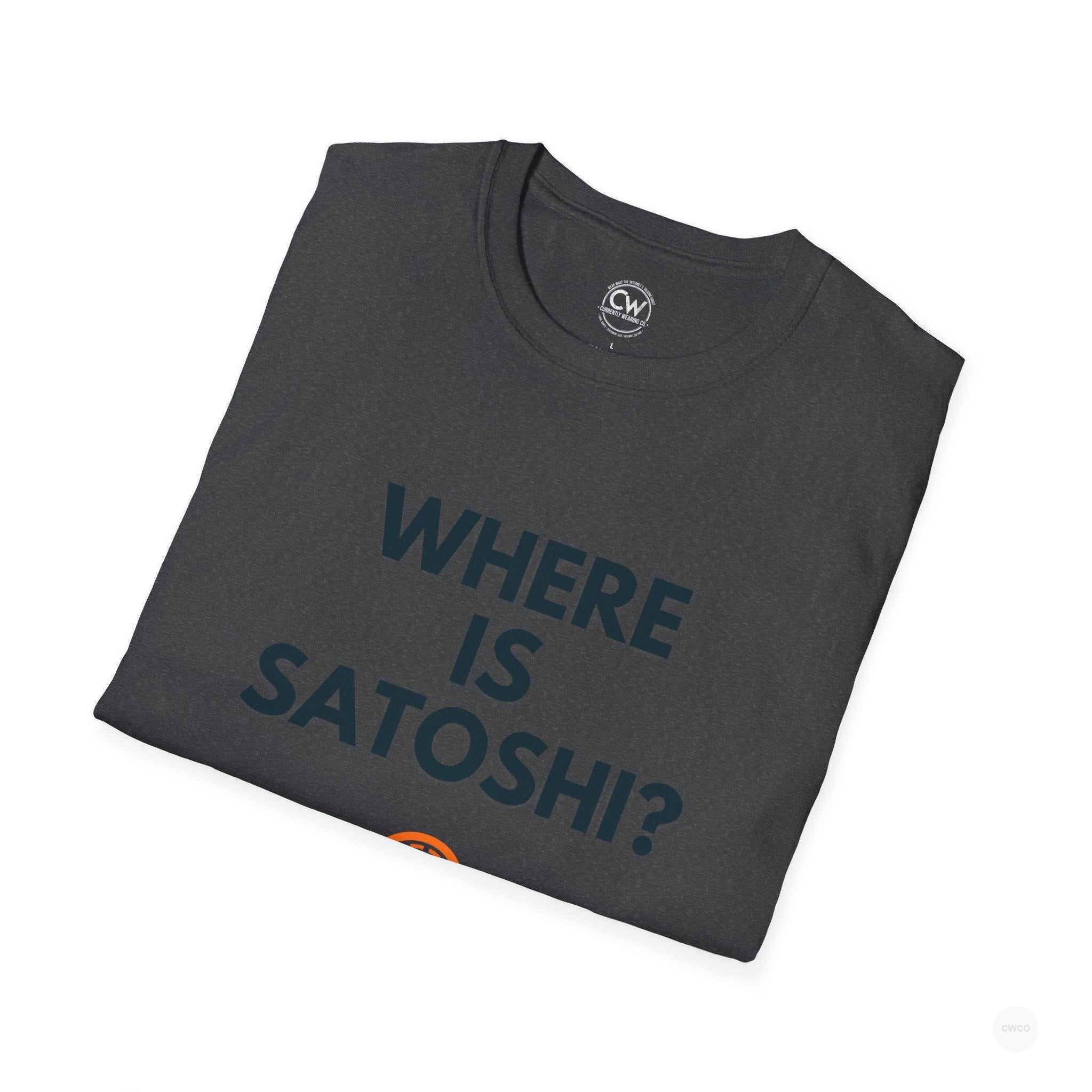 WHERE IS SATOSHI? – Bitcoin Mystery Tee, Unisex Softstyle T-Shirt - Trendy Crypto Tee, Bitcoin Gift, Casual Wear, Tech Lover Apparel, Statement Shirt