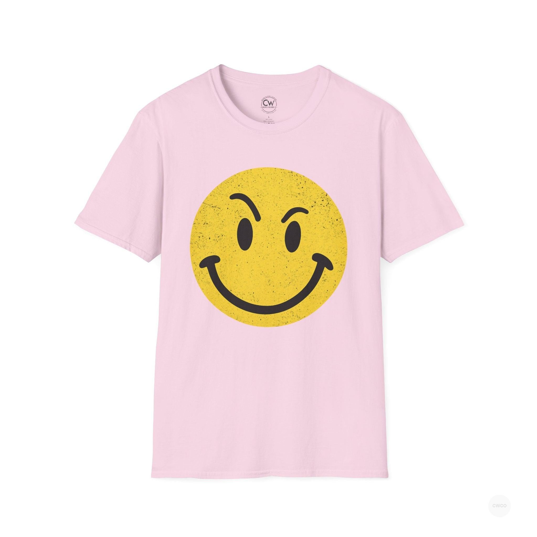 Evil Smiley Face Tee - Mischievous Devil Emoji Graphic Shirt, Unisex Softstyle T-Shirt