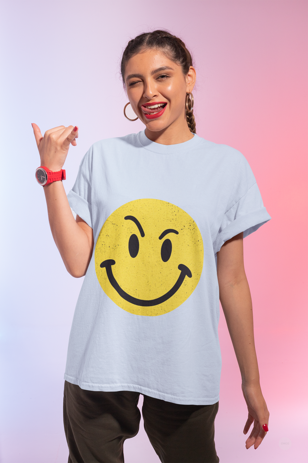 Evil Smiley Face Tee - Mischievous Devil Emoji Graphic Shirt, Unisex Softstyle T-Shirt