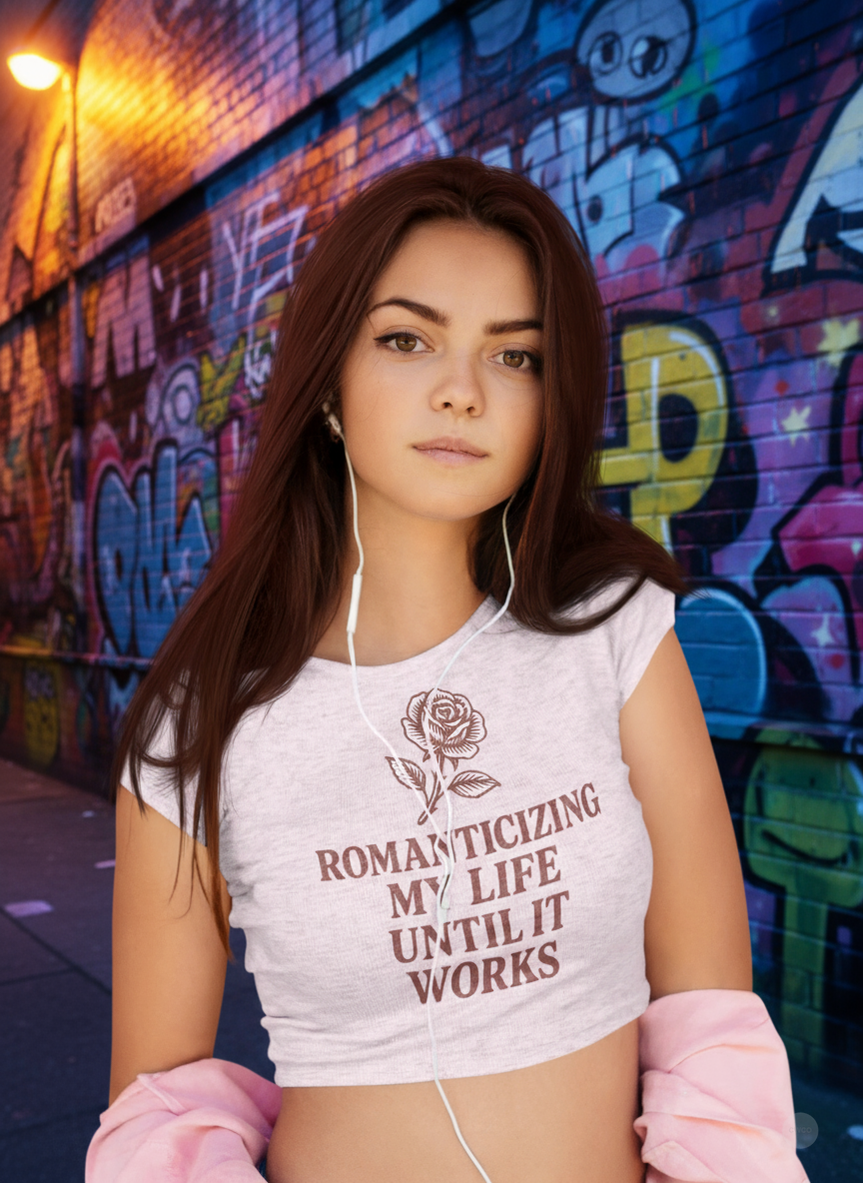 Romanticizing My Life Vintage Rose Women's Baby Tee, Cute Crop Top, Gift for Her, Summer Fashion, Inspirational Shirt, Casual Outfit