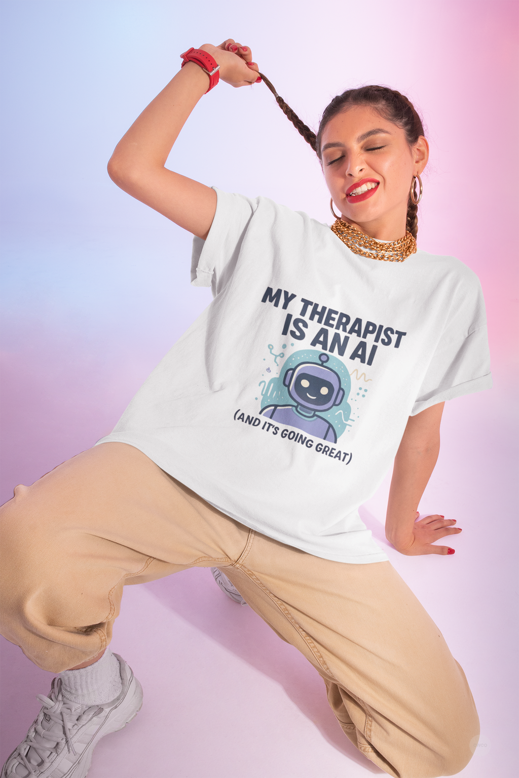 My Therapist Is An AI And It's Going Great Shirt - Funny AI Therapy Tee - Mental Health Humor Shirt - Chatbot Therapist T-Shirt Unisex Softstyle Shirt, Gift for Tech Lovers, Quirky Apparel, Mental Health Awareness