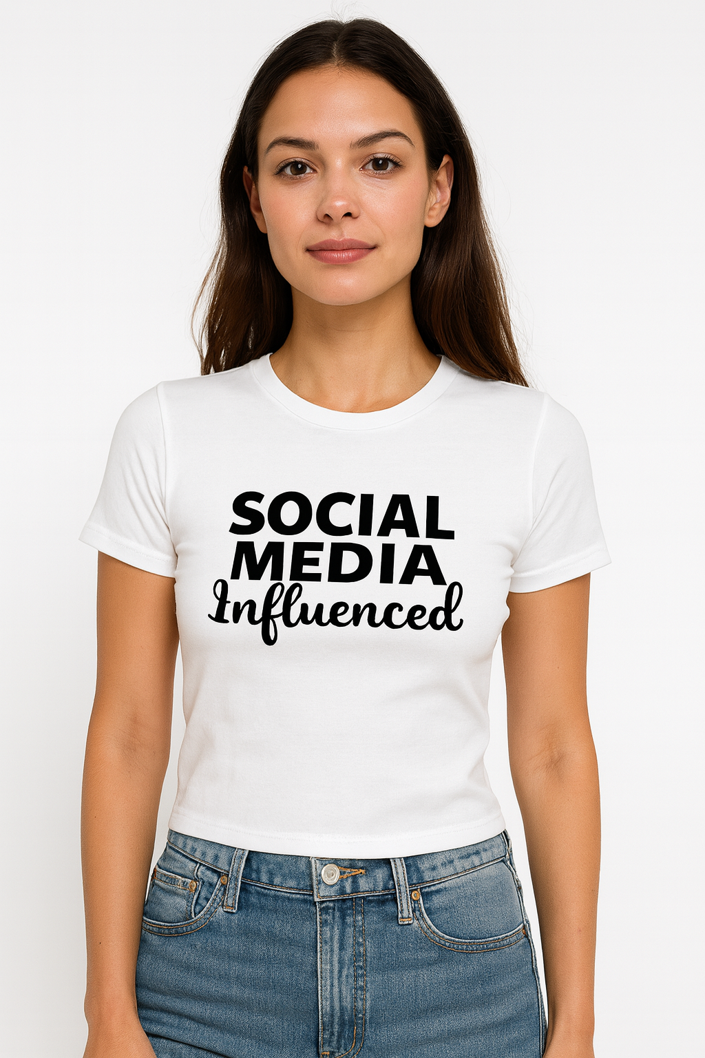 Social Media Influenced Baby Tee - Funny Internet Culture Baby Tee - Influencer Humor Shirt - Gen Z Fashion T-Shirt, Women's Baby Tee, Cute Summer Top, Gift for Influencers, Casual T-Shirt, Trendy Graphic Tee, Fashion Statement T-Shirt