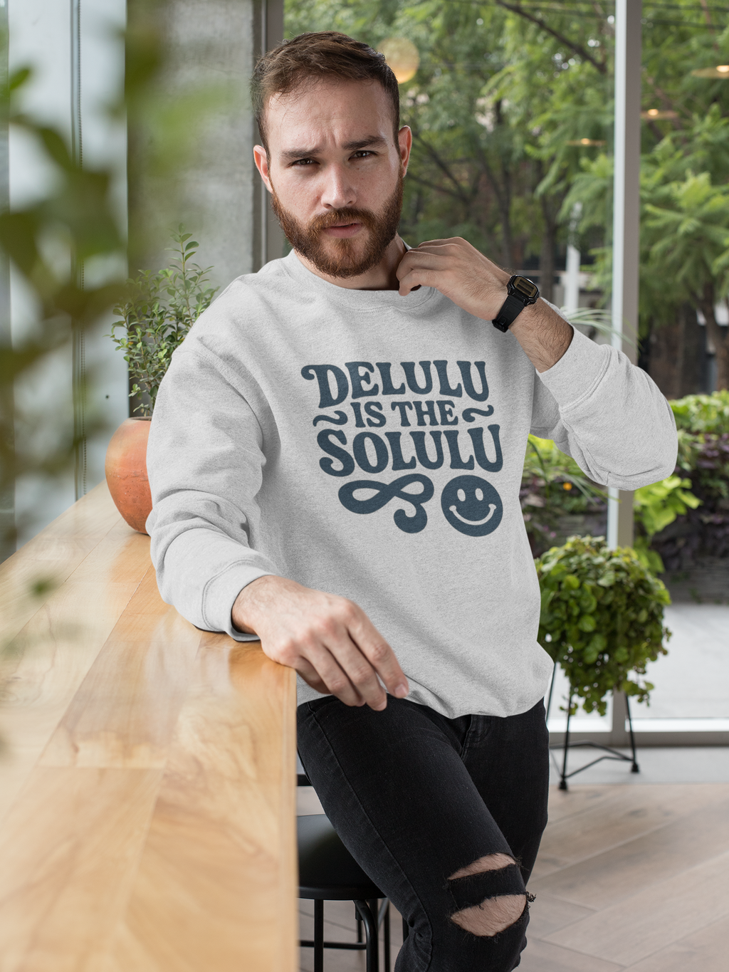 Delulu Is The Solulu Crewneck Sweatshirt - Funny Delusion Tee, Internet Slang Shirt, Gen Z Humor Tee, Trendy Graphic Shirt