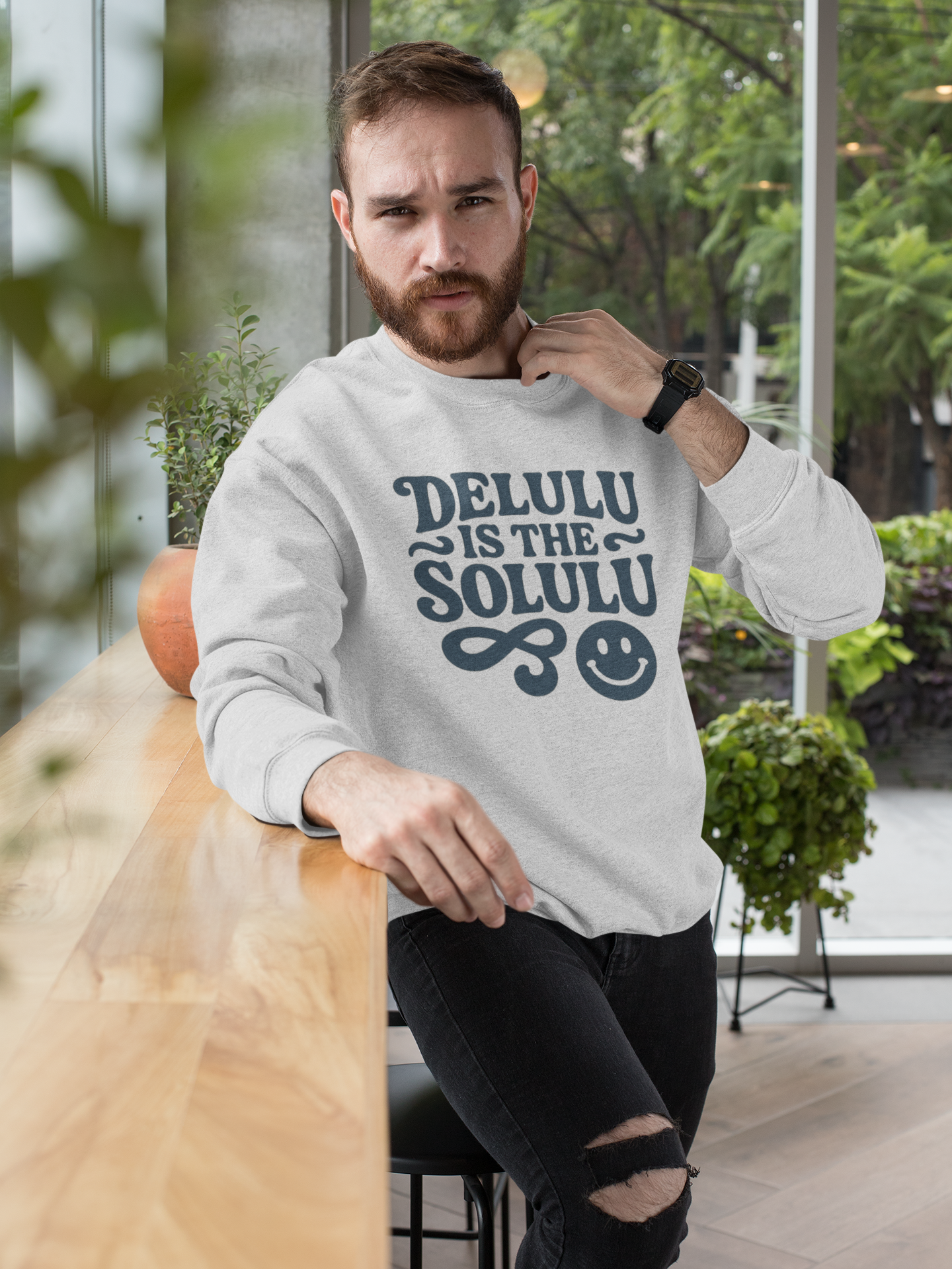 Delulu Is The Solulu Crewneck Sweatshirt - Funny Delusion Tee, Internet Slang Shirt, Gen Z Humor Tee, Trendy Graphic Shirt