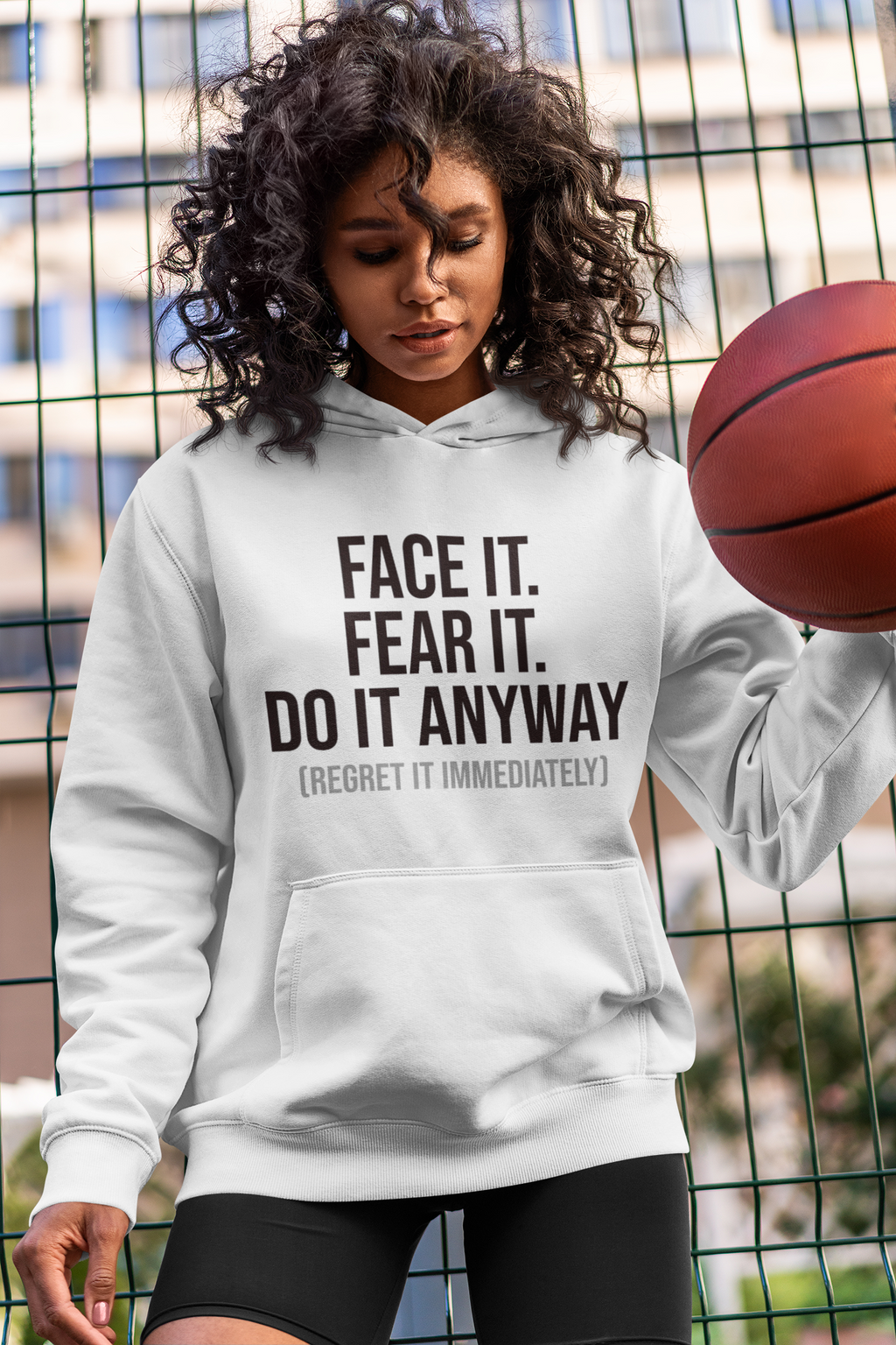 Face It Fear It Do It Anyway (Regret It Immediately) Signature Logo Hoodie - Self-Aware Motivation Hoodie - Funny Anxiety Humor Sweatshirt, Empowering Message Hoodie: Face It, Fear It, Do It Anyway
