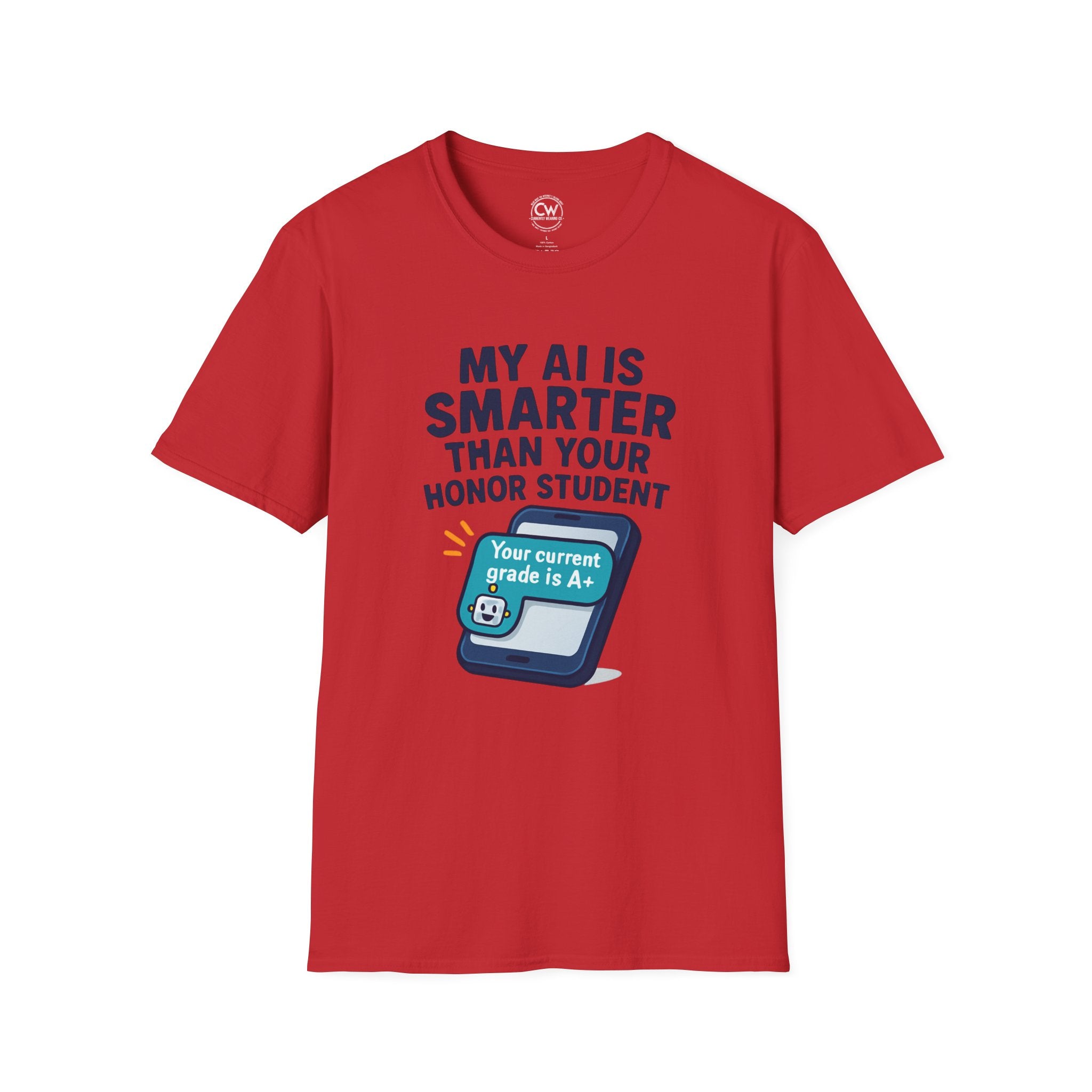 My AI Is Smarter Than Your Honor Student Shirt - Funny AI Parenting Tee - Tech Parent Humor Shirt - Artificial Intelligence Bragging T-Shirt, Unisex Softstyle T-Shirt