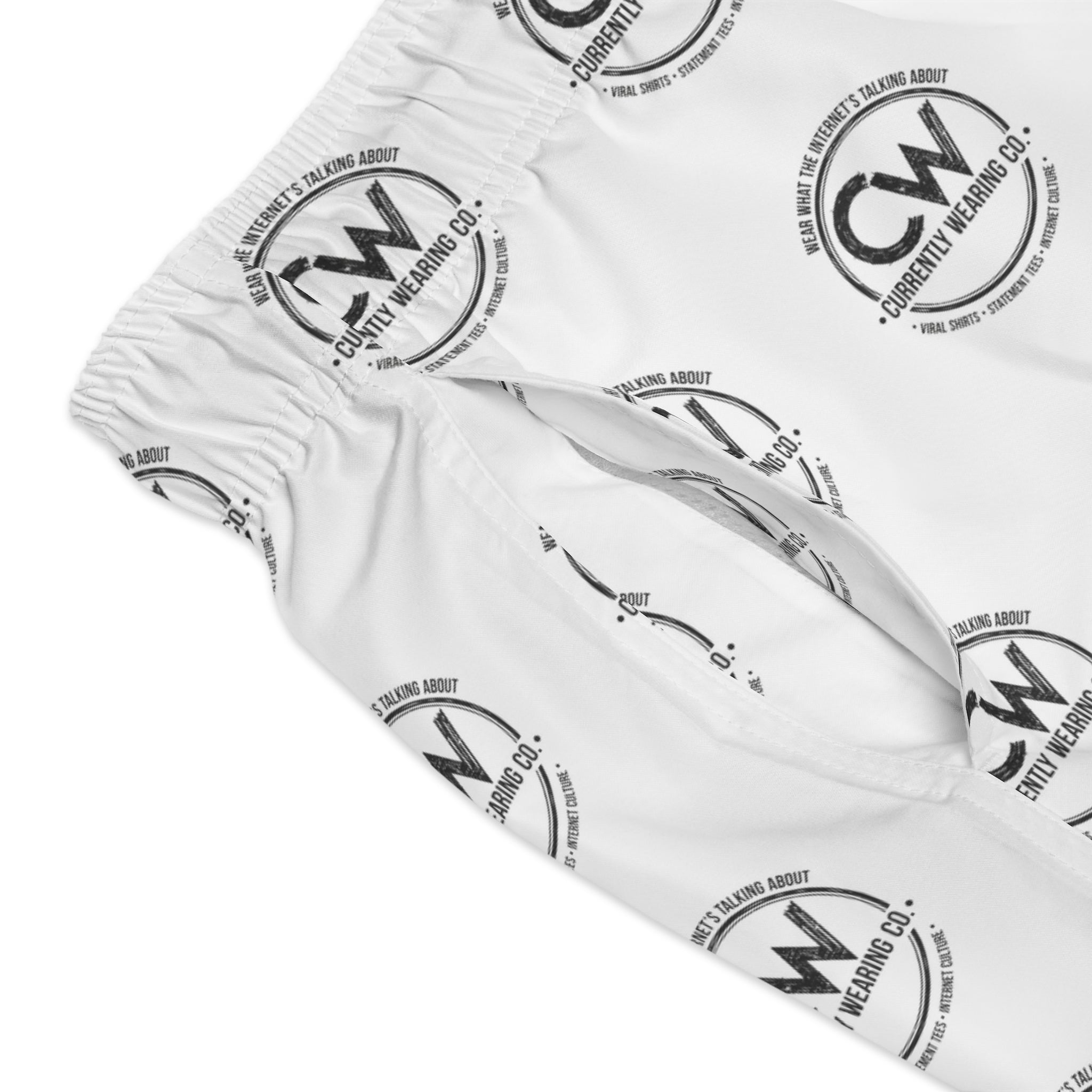Currently Wearing Co. Logo Swim Shorts – Internet-Core Edition, Casual Swim Trunks - Stylish Beachwear with Logo Print