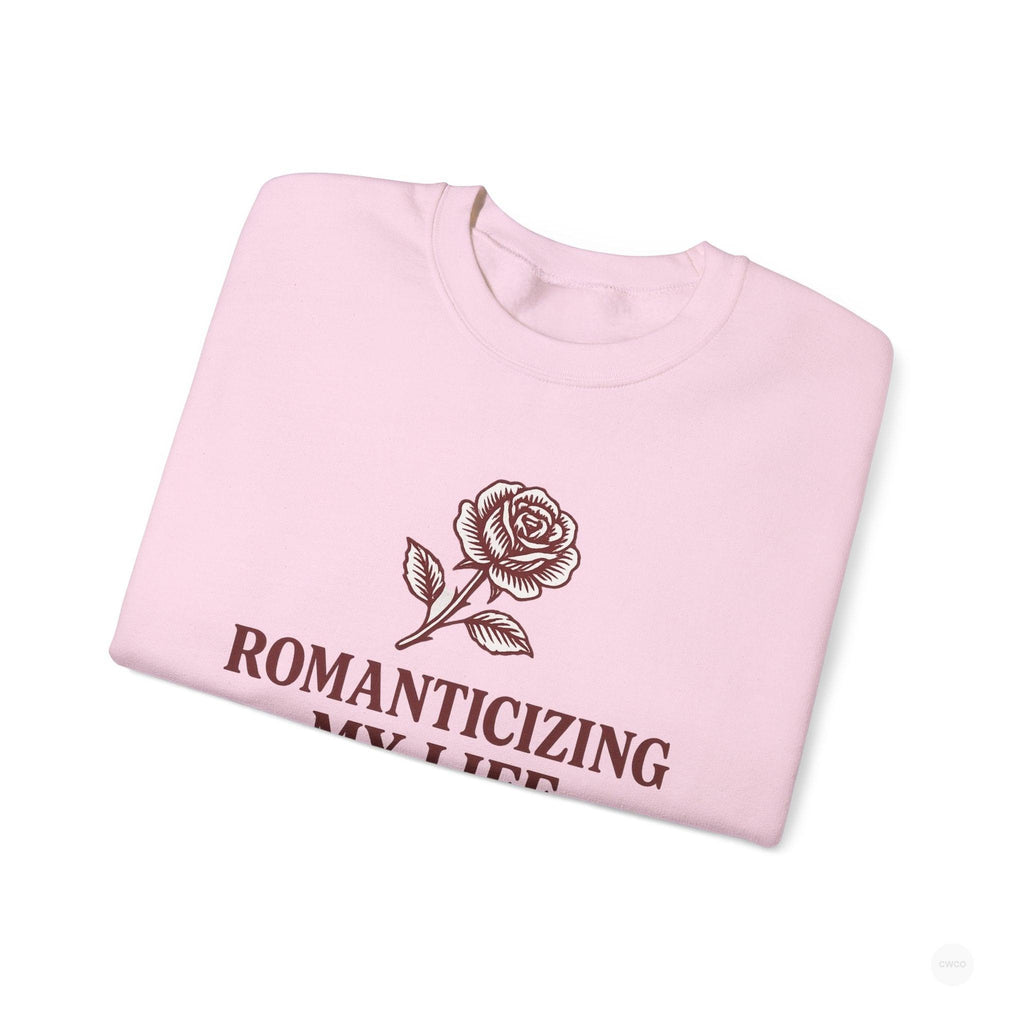 Romanticizing My Life Vintage Rose Unisex Crewneck Sweatshirt, Cozy Pullover for Casual Days, Gift for Friends, Inspirational Sweater, Self-Care Apparel