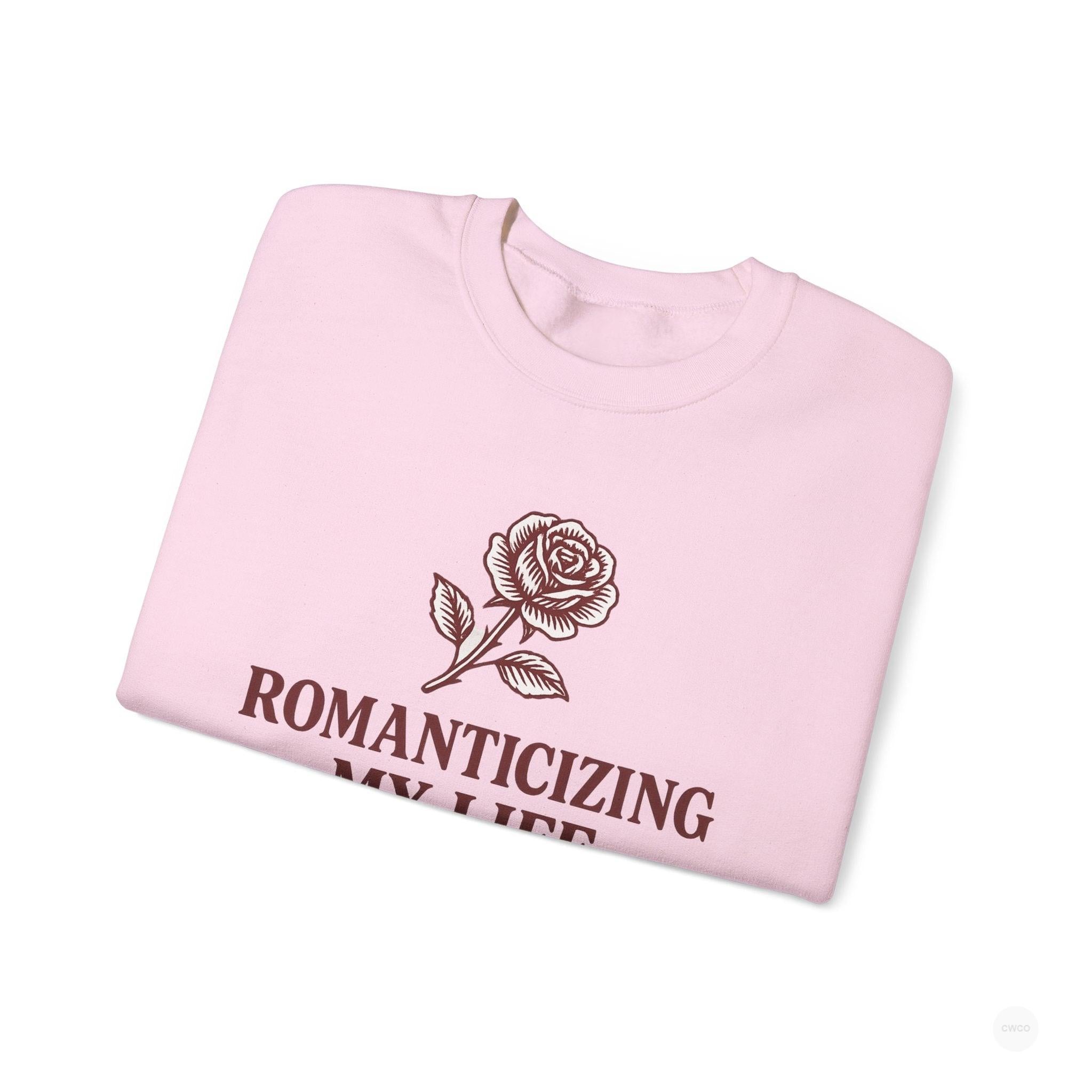 Romanticizing My Life Vintage Rose Unisex Crewneck Sweatshirt, Cozy Pullover for Casual Days, Gift for Friends, Inspirational Sweater, Self-Care Apparel