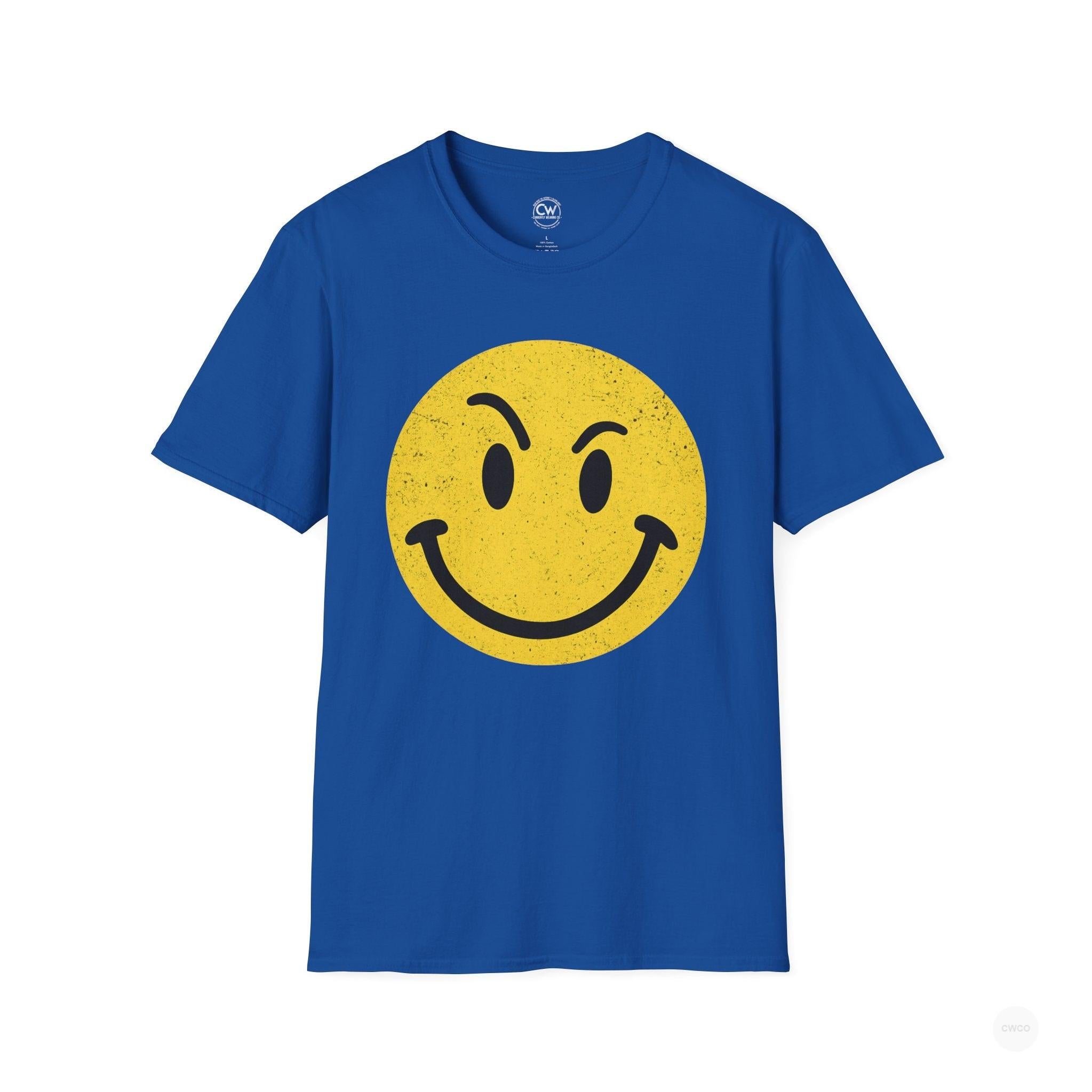 Evil Smiley Face Tee - Mischievous Devil Emoji Graphic Shirt, Unisex Softstyle T-Shirt