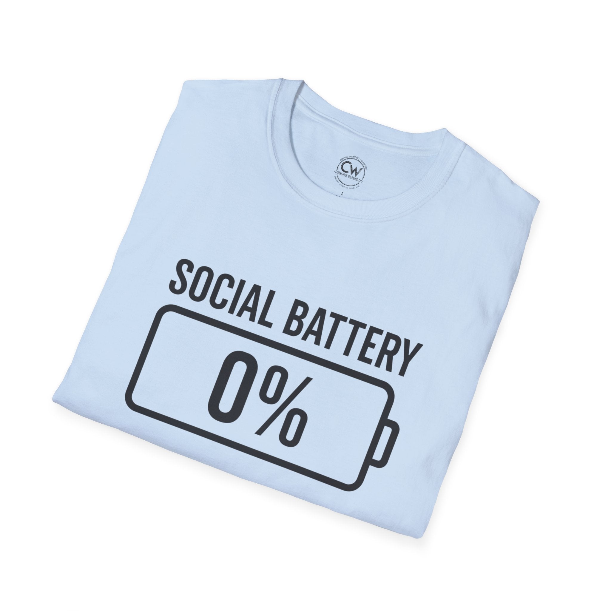 Social Battery 0% T-Shirt - Funny Introvert Shirt | Currently Wearing Co
