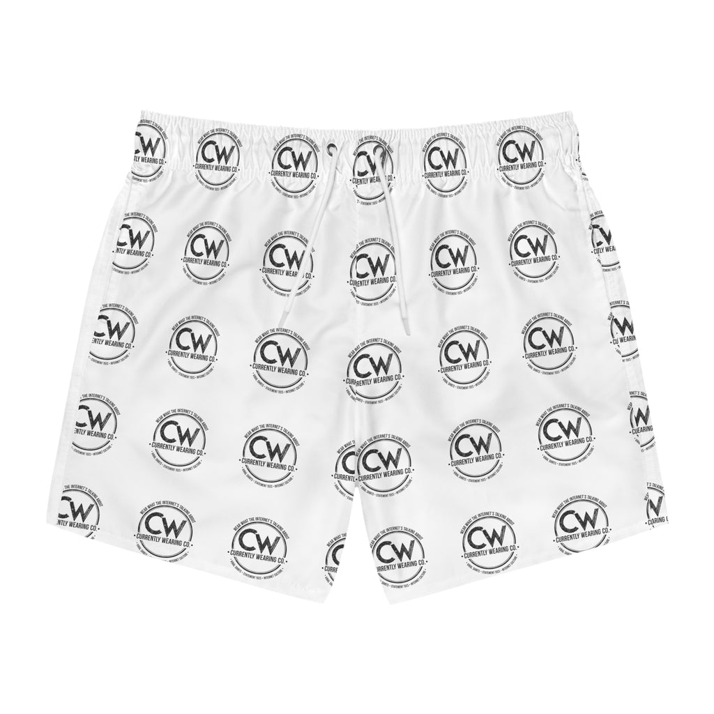 Currently Wearing Co. Logo Swim Shorts – Internet-Core Edition, Casual Swim Trunks - Stylish Beachwear with Logo Print