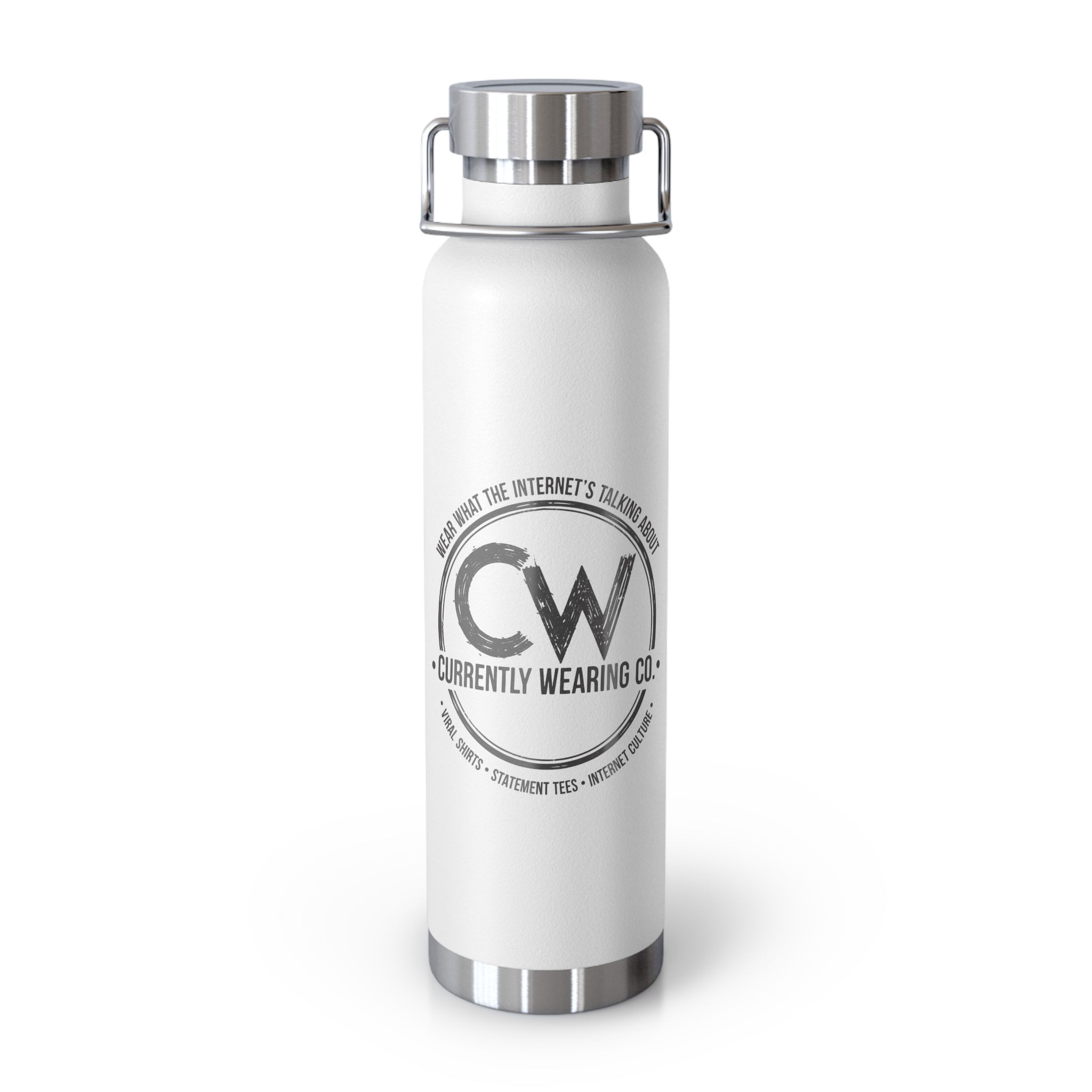 Currently Wearing Co Logo Water Bottle - Wear What the Internet's Talking About Insulated Bottle - 22oz Vacuum Sealed Copper Bottle - CW Brand Hydration, Stylish Insulated Water Bottle - Perfect for Outdoors, Gym, Travel, Yoga, Eco-Friendly Gift