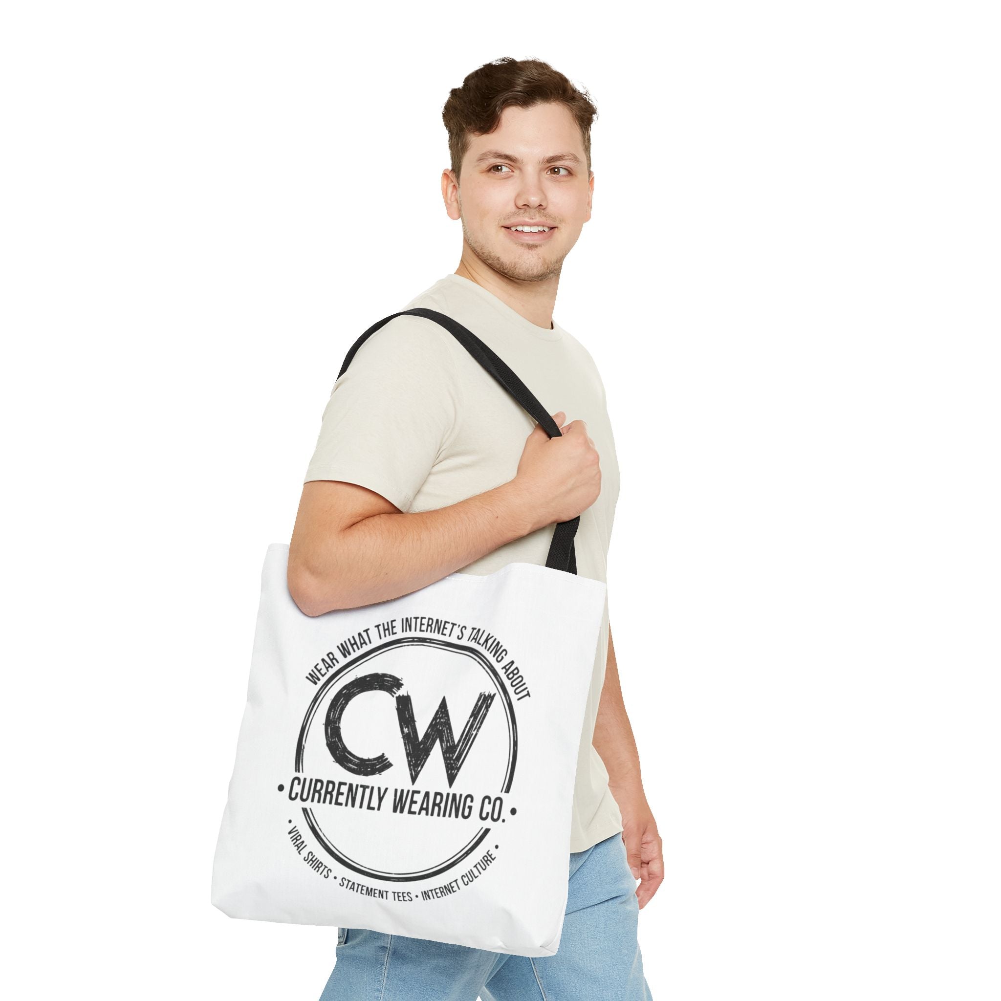 Currently Wearing Co Logo Tote Bag - Wear What the Internet's Talking About Canvas Bag - Reusable Shopping Bag, Trendy Statement Tote Bag, Stylish Carry-All, Eco-Friendly Shopper, Fun Gift for Fashion Lovers, Unique Beach Bag, Graphic Design Tote