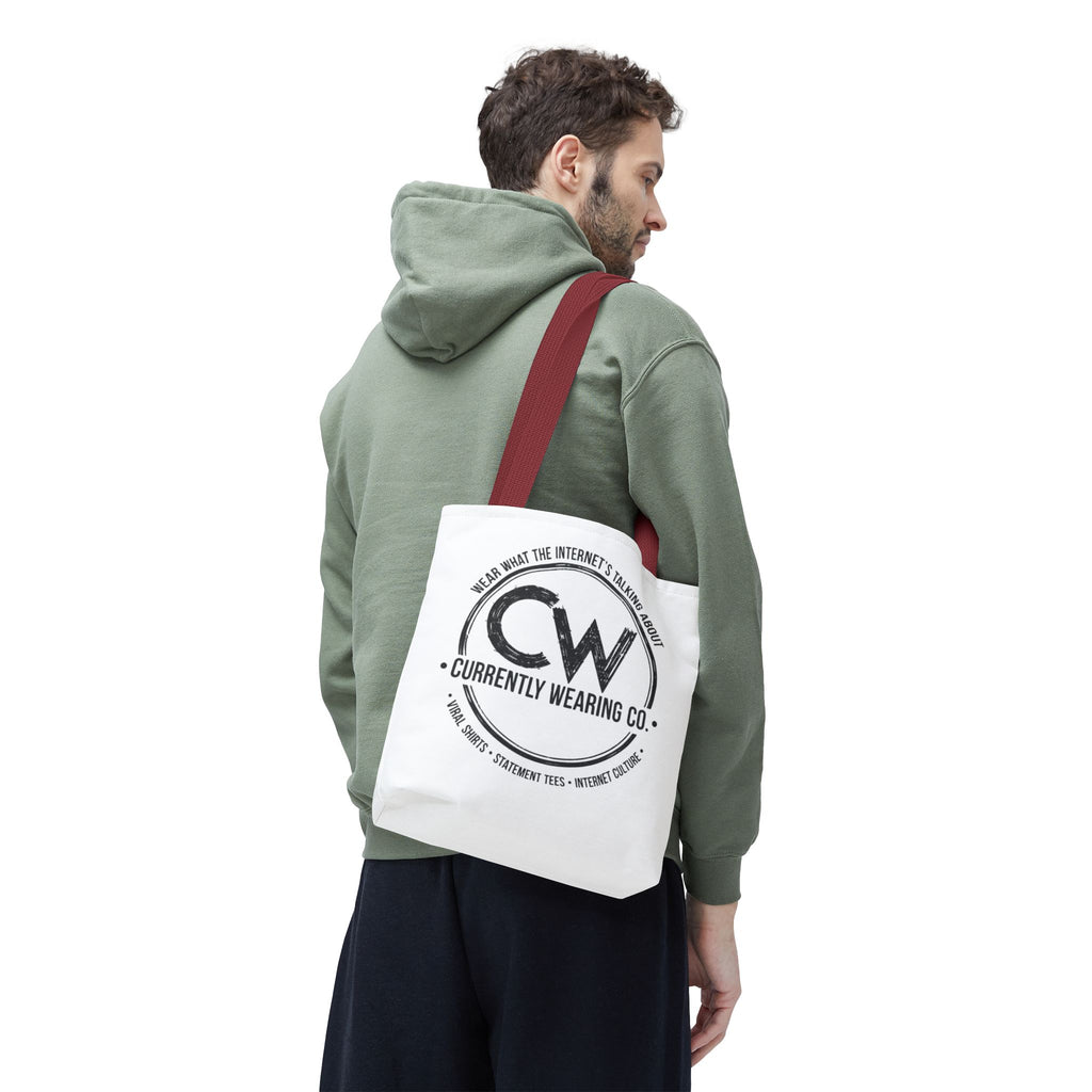 Currently Wearing Co Logo Tote Bag - Wear What the Internet's Talking About Canvas Bag - Reusable Shopping Bag, Trendy Statement Tote Bag, Stylish Carry-All, Eco-Friendly Shopper, Fun Gift for Fashion Lovers, Unique Beach Bag, Graphic Design Tote
