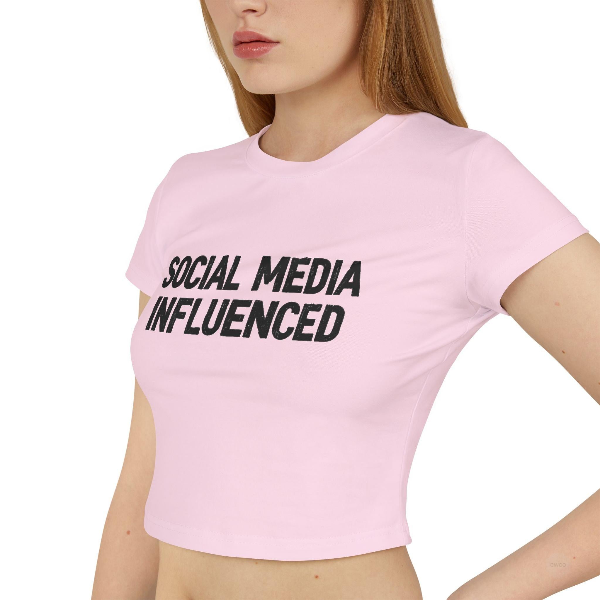 "Social Media Influenced" Funny Graphic Tee - Internet Culture Humor Shirt Casual Women's Top, Gift for Influencers, Cute Graphic Tee, Daily Wear Shirt