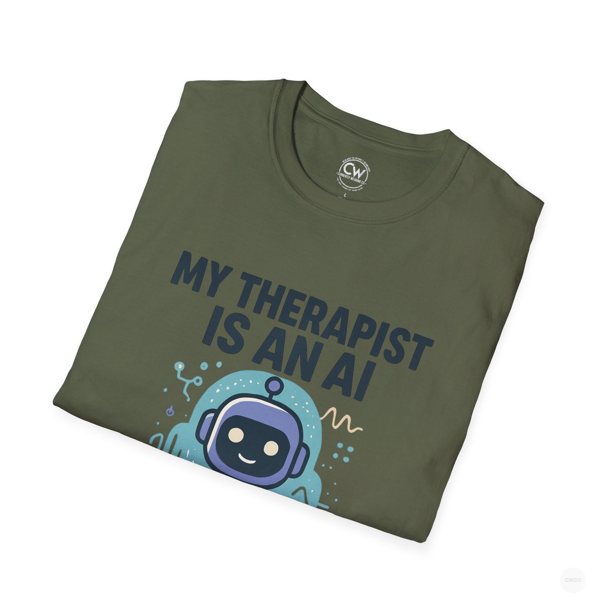 My Therapist Is An AI And It's Going Great Shirt - Funny AI Therapy Tee - Mental Health Humor Shirt - Chatbot Therapist T-Shirt Unisex Softstyle Shirt, Gift for Tech Lovers, Quirky Apparel, Mental Health Awareness