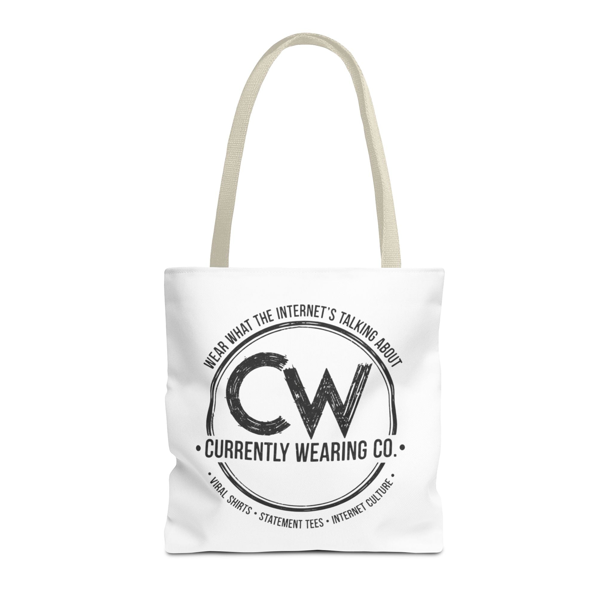 Currently Wearing Co Logo Tote Bag - Wear What the Internet's Talking About Canvas Bag - Reusable Shopping Bag, Trendy Statement Tote Bag, Stylish Carry-All, Eco-Friendly Shopper, Fun Gift for Fashion Lovers, Unique Beach Bag, Graphic Design Tote