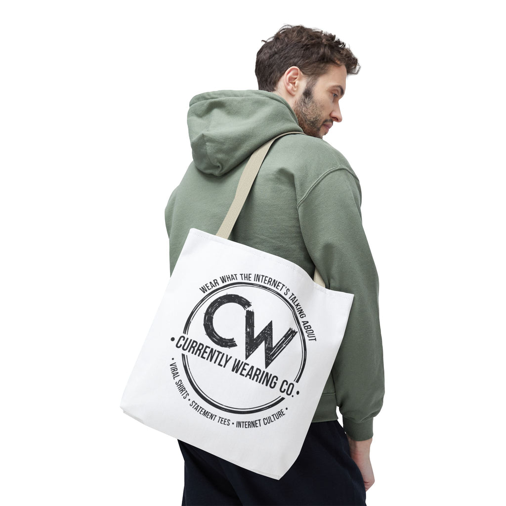 Currently Wearing Co Logo Tote Bag - Wear What the Internet's Talking About Canvas Bag - Reusable Shopping Bag, Trendy Statement Tote Bag, Stylish Carry-All, Eco-Friendly Shopper, Fun Gift for Fashion Lovers, Unique Beach Bag, Graphic Design Tote