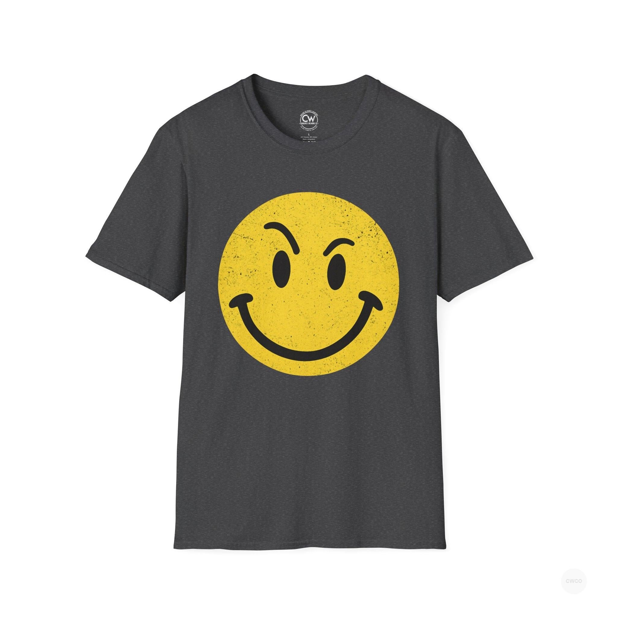 Evil Smiley Face Tee - Mischievous Devil Emoji Graphic Shirt, Unisex Softstyle T-Shirt