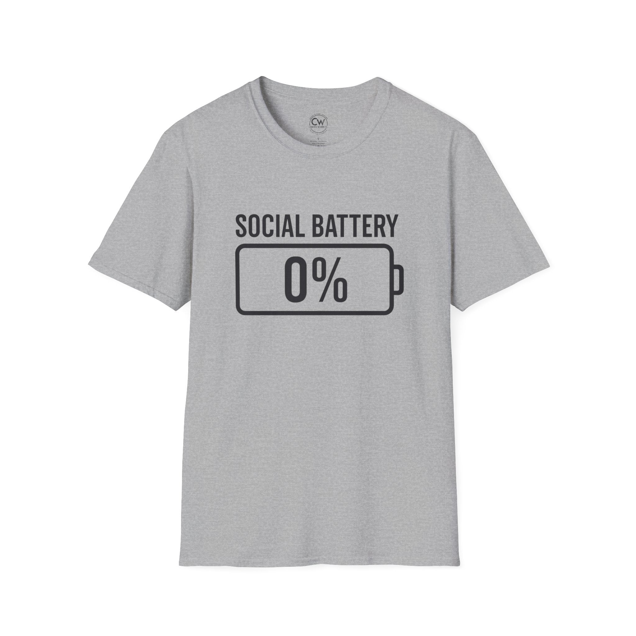 Social Battery 0% T-Shirt - Funny Introvert Shirt | Currently Wearing Co