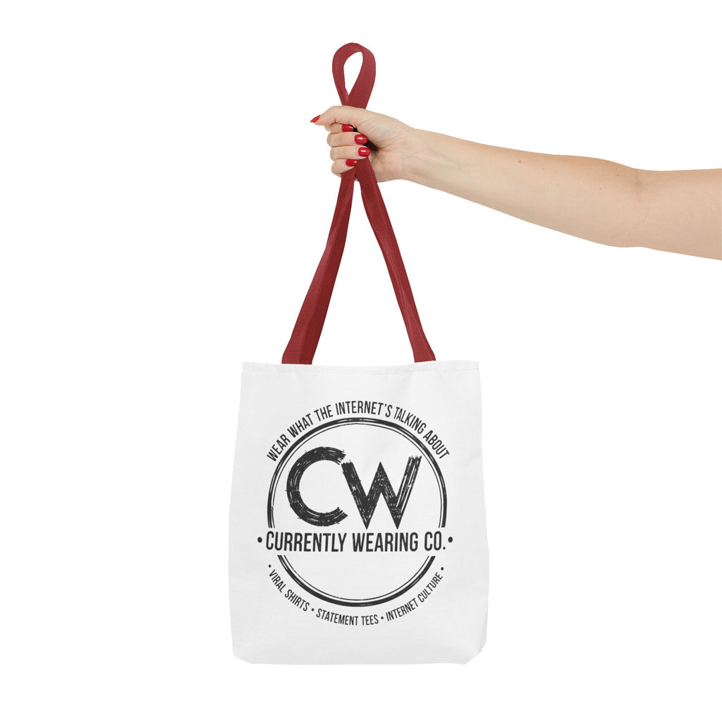 Currently Wearing Co Logo Tote Bag - Wear What the Internet's Talking About Canvas Bag - Reusable Shopping Bag, Trendy Statement Tote Bag, Stylish Carry-All, Eco-Friendly Shopper, Fun Gift for Fashion Lovers, Unique Beach Bag, Graphic Design Tote