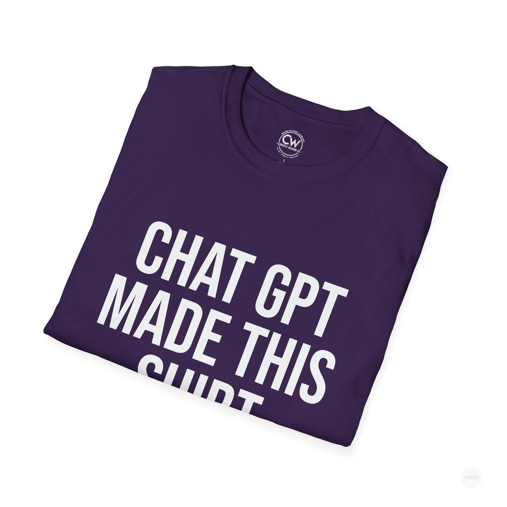 Chat GPT Made This Shirt - Funny AI Design Tee - ChatGPT Humor Shirt - Artificial Intelligence T-Shirt Unisex Softstyle, Funny Graphic Tee, Gift for Tech Enthusiasts, Casual Wear, Unique Statement Shirt