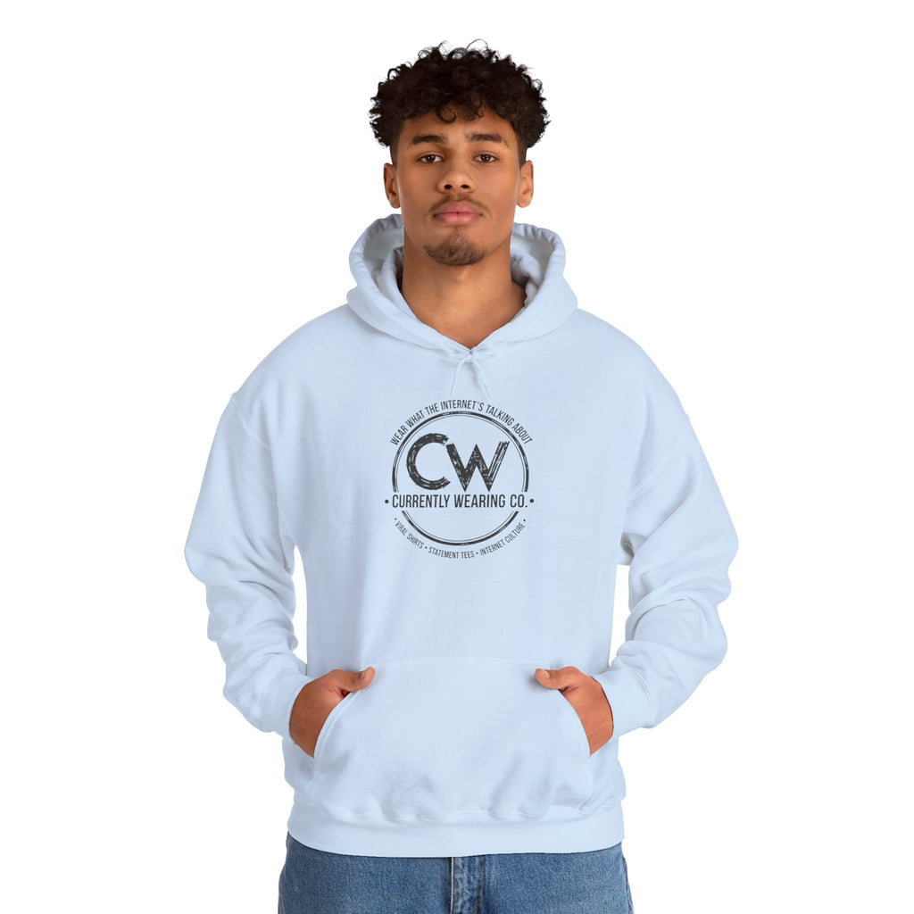 Currently Wearing Co Signature Logo Hoodie - Wear What the Internet's Talking About Hoodie - CW Brand Streetwear Hoodie - Internet Culture Sweatshirt, Cozy Unisex Hoodie for Everyday Wear, Gift for Her, Birthday Present, Casual Style, Fashionable Layering