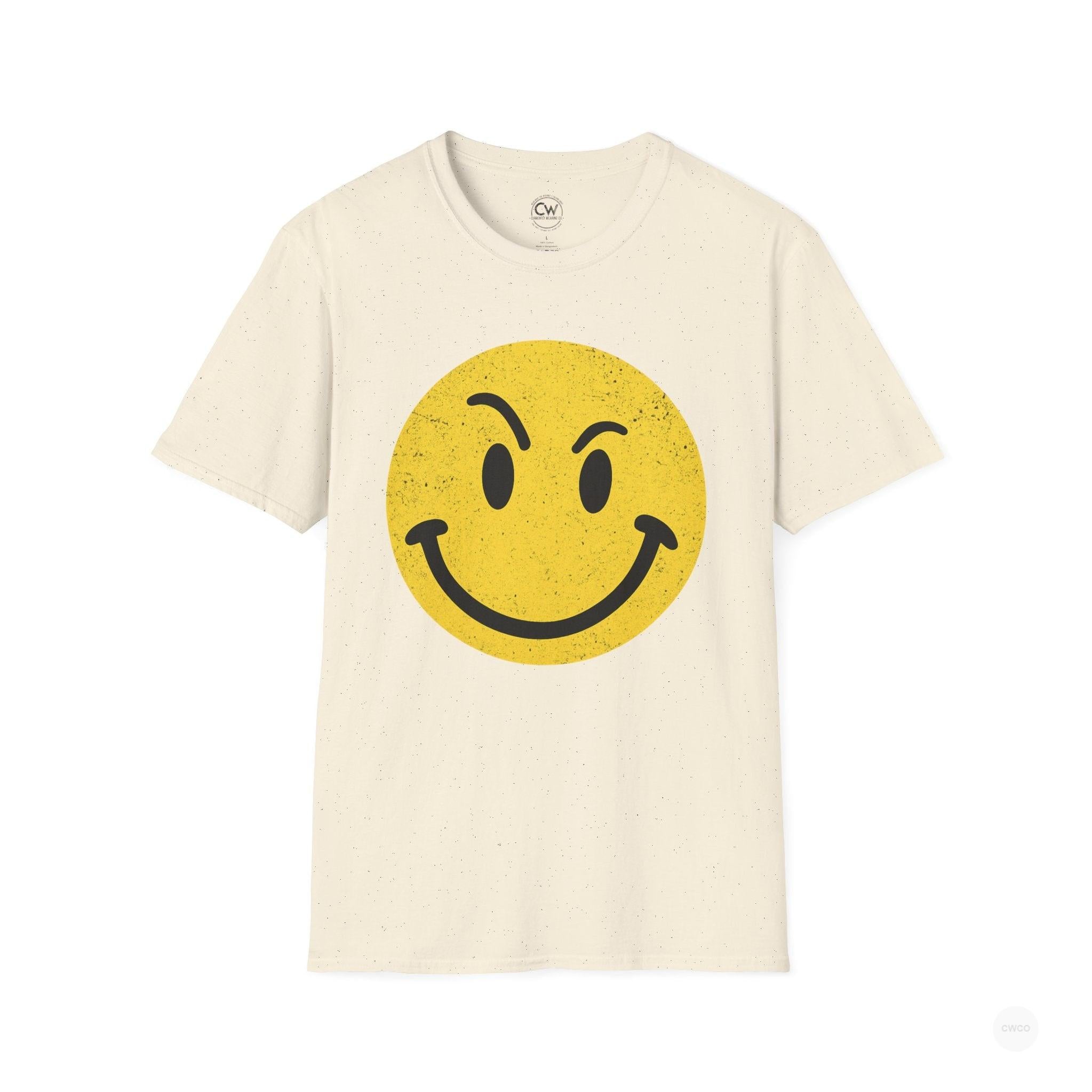 Evil Smiley Face Tee - Mischievous Devil Emoji Graphic Shirt, Unisex Softstyle T-Shirt