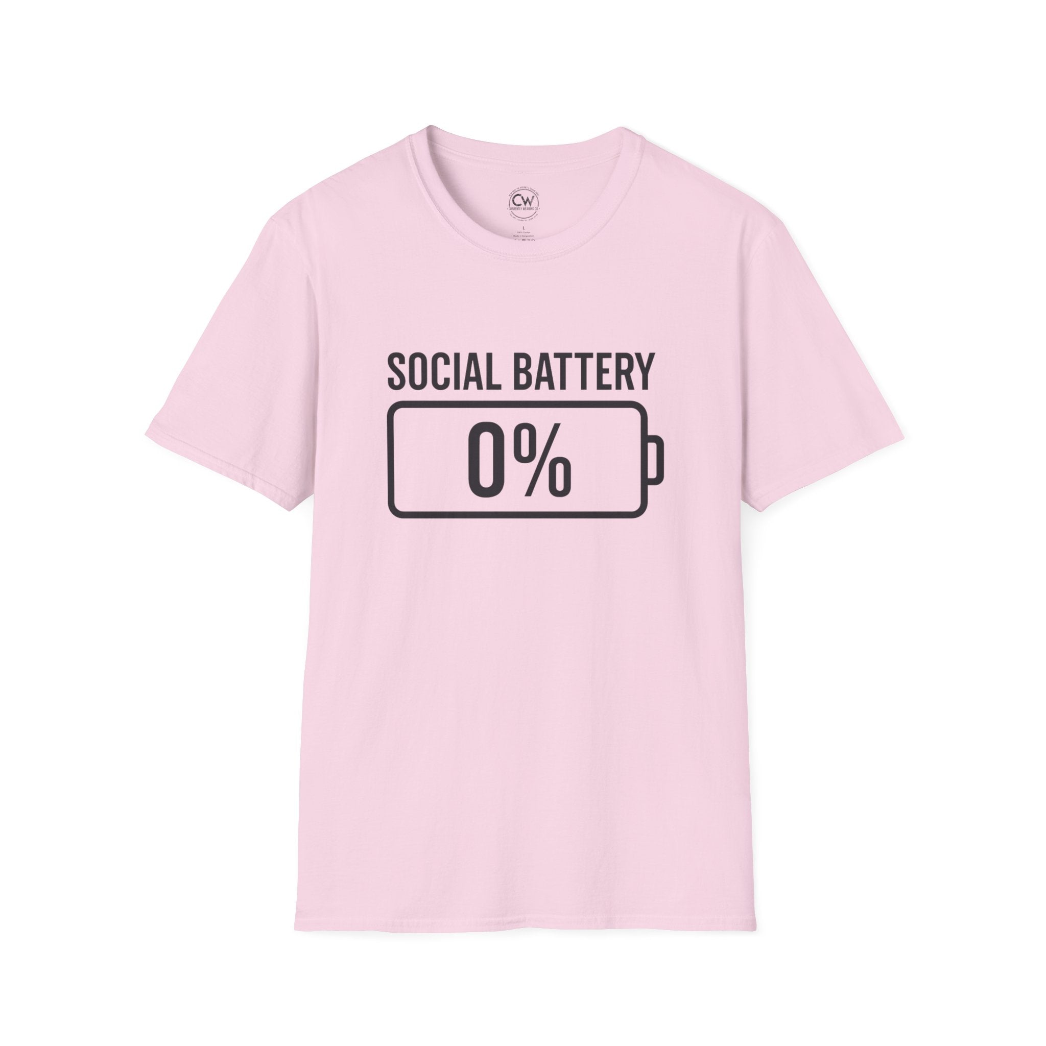 Social Battery 0% T-Shirt - Funny Introvert Shirt | Currently Wearing Co