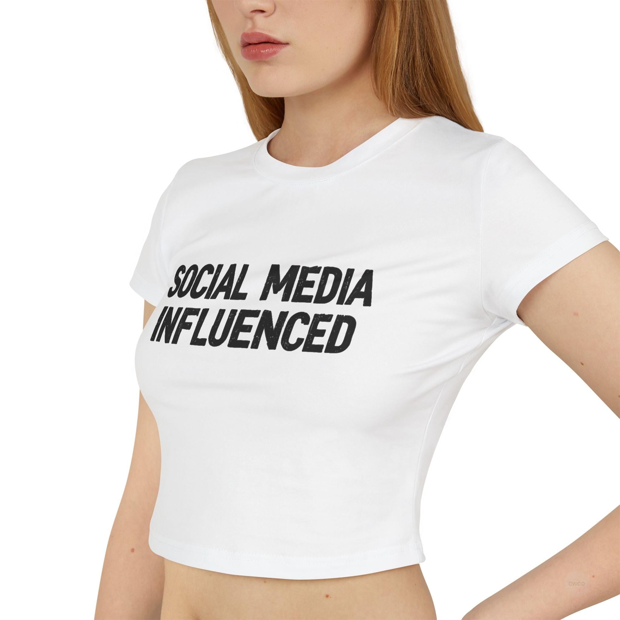 "Social Media Influenced" Funny Graphic Tee - Internet Culture Humor Shirt Casual Women's Top, Gift for Influencers, Cute Graphic Tee, Daily Wear Shirt