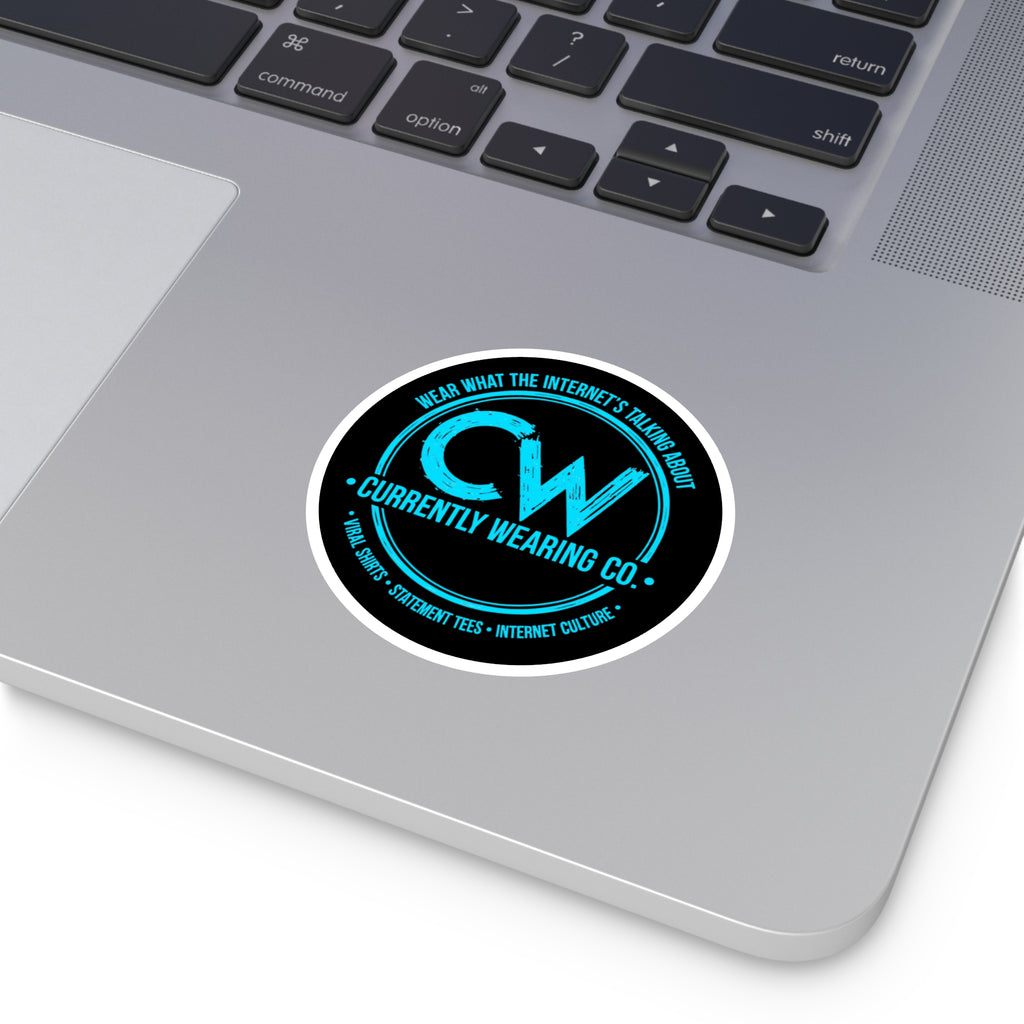 Currently Wearing Co.™ Neon Blue Logo Sticker — Signature Edition, Trendy Round Stickers - Currently Wearing Co. - Internet Culture Decor