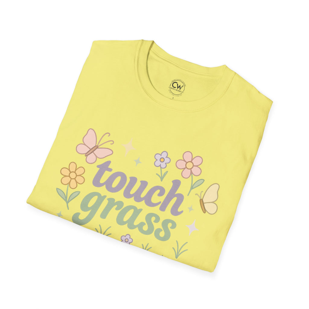 Touch Grass Shirt - Funny Internet Slang Tee, Chronically Online Shirt, Self-Aware Humor Tee, Go Outside Reminder Shirt, Unisex Softstyle T-Shirt - Nature-Inspired Floral Tee