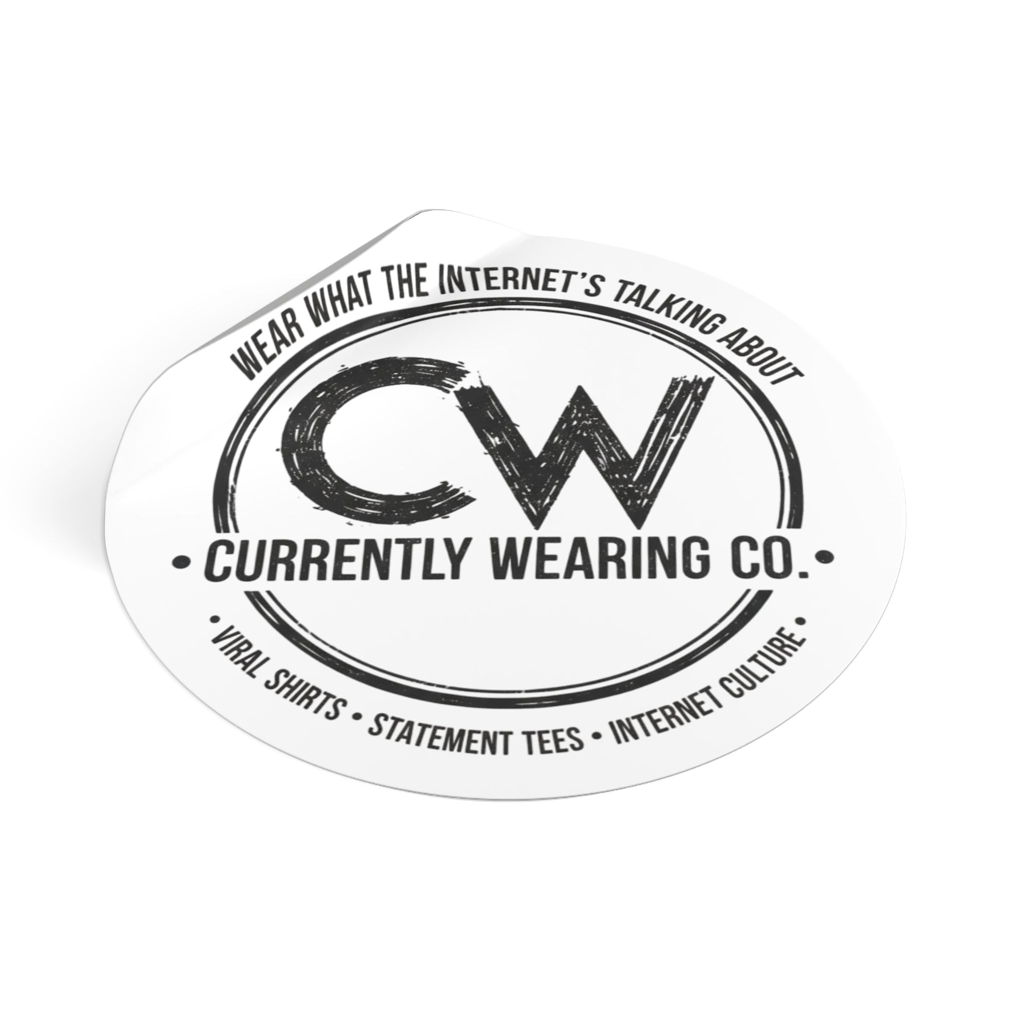 Currently Wearing Co Logo Sticker - Wear What the Internet's Talking About Vinyl Sticker - 3" Round CW Brand Decal, Trendy Round Vinyl Stickers, Internet Culture Decor, Fun Laptop Decals, Gift for Creatives, Party Favors, Statement Stickers