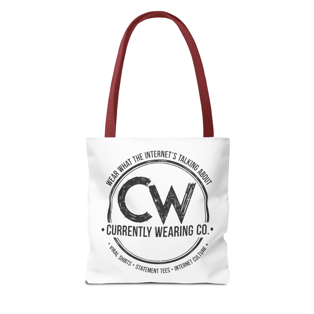 Currently Wearing Co Logo Tote Bag - Wear What the Internet's Talking About Canvas Bag - Reusable Shopping Bag, Trendy Statement Tote Bag, Stylish Carry-All, Eco-Friendly Shopper, Fun Gift for Fashion Lovers, Unique Beach Bag, Graphic Design Tote