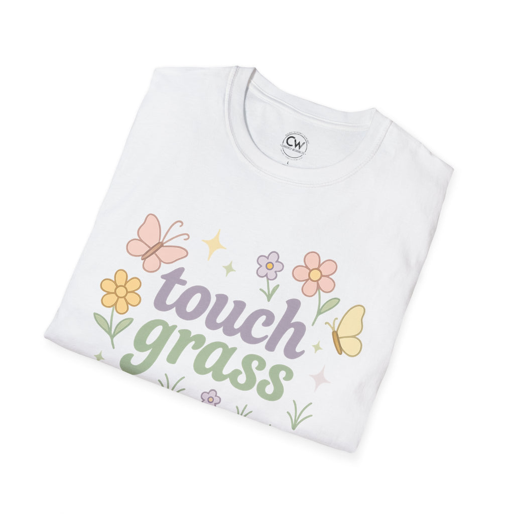 Touch Grass Shirt - Funny Internet Slang Tee, Chronically Online Shirt, Self-Aware Humor Tee, Go Outside Reminder Shirt, Unisex Softstyle T-Shirt - Nature-Inspired Floral Tee