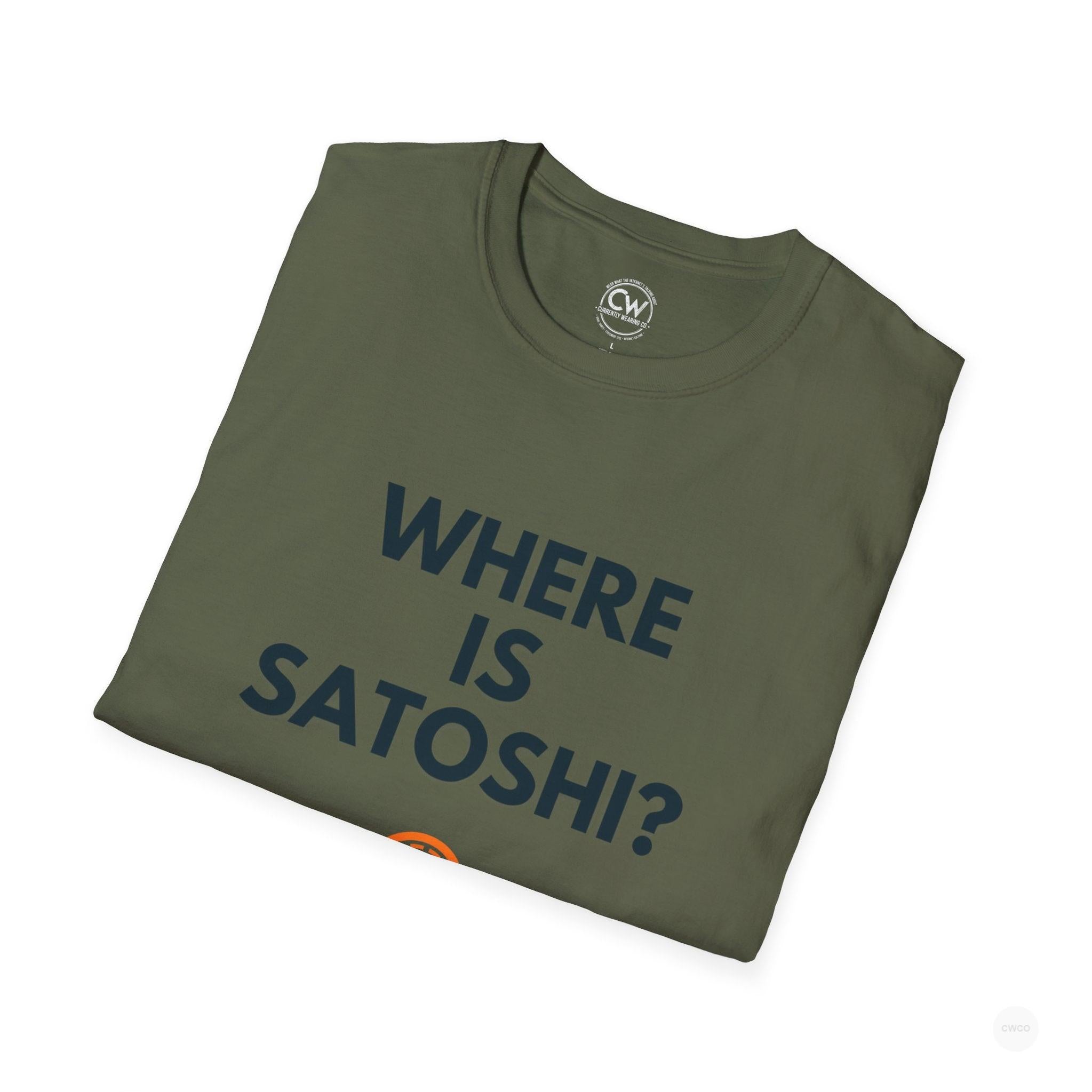 WHERE IS SATOSHI? – Bitcoin Mystery Tee, Unisex Softstyle T-Shirt - Trendy Crypto Tee, Bitcoin Gift, Casual Wear, Tech Lover Apparel, Statement Shirt