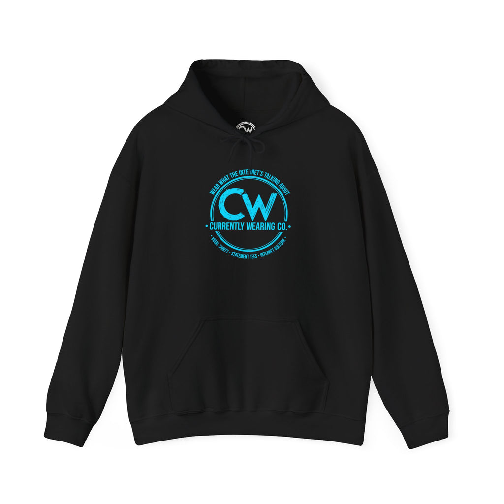 Currently Wearing Co. Neon Blue Logo Hoodie - Unisex Heavy Blend Hoodie | Cozy & Stylish Sweatshirt for Everyday Comfort