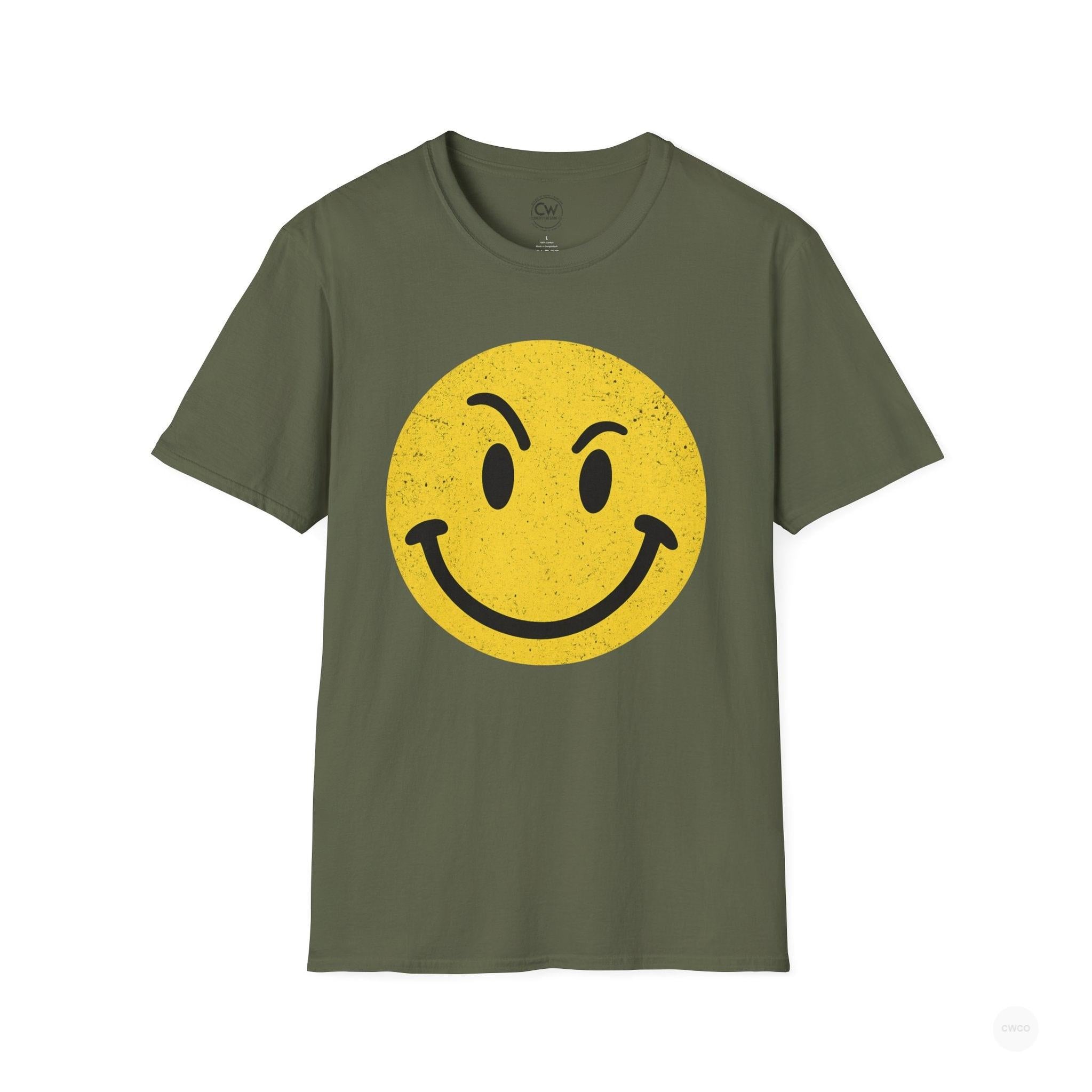 Evil Smiley Face Tee - Mischievous Devil Emoji Graphic Shirt, Unisex Softstyle T-Shirt