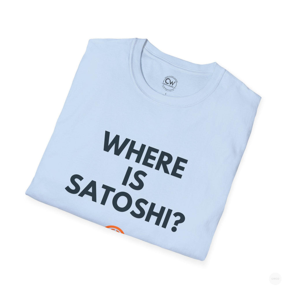 WHERE IS SATOSHI? – Bitcoin Mystery Tee, Unisex Softstyle T-Shirt - Trendy Crypto Tee, Bitcoin Gift, Casual Wear, Tech Lover Apparel, Statement Shirt