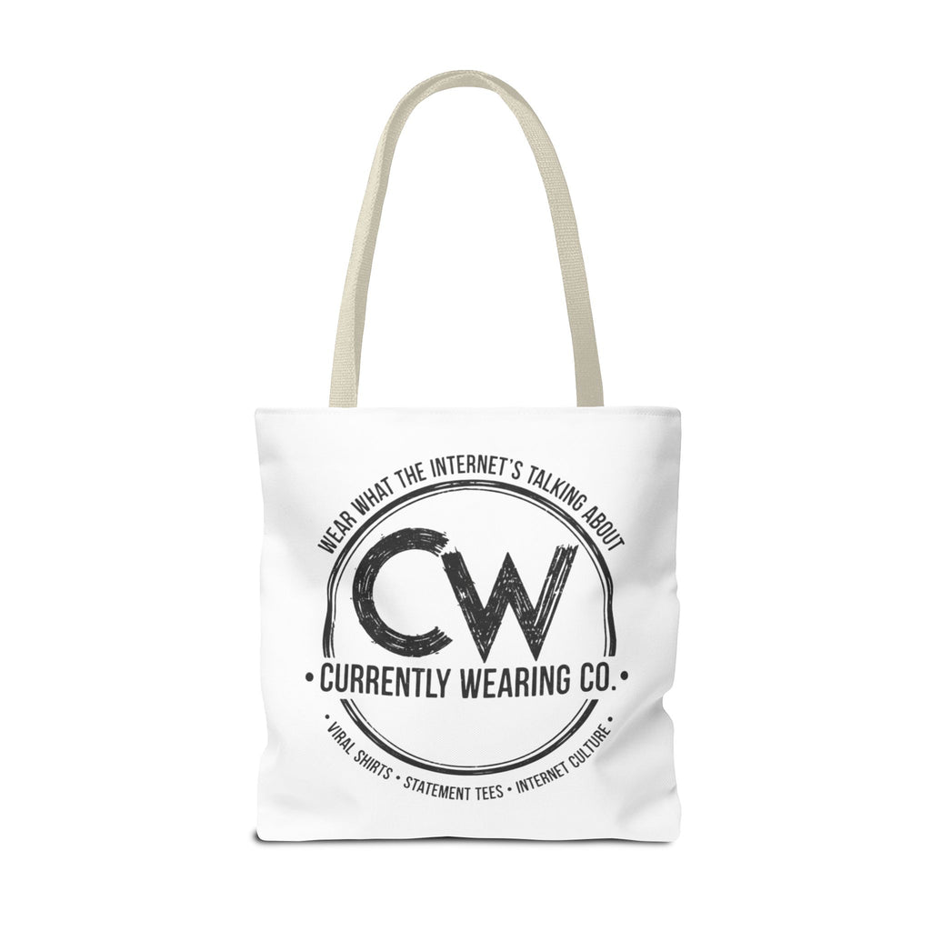Currently Wearing Co Logo Tote Bag - Wear What the Internet's Talking About Canvas Bag - Reusable Shopping Bag, Trendy Statement Tote Bag, Stylish Carry-All, Eco-Friendly Shopper, Fun Gift for Fashion Lovers, Unique Beach Bag, Graphic Design Tote
