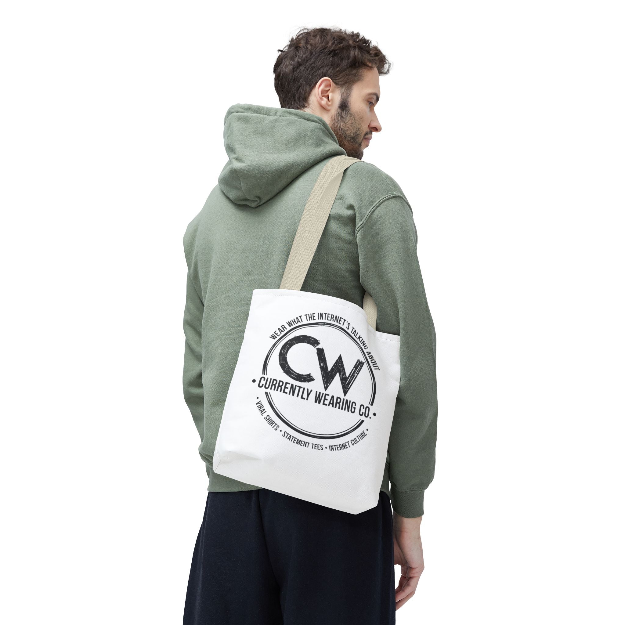 Currently Wearing Co Logo Tote Bag - Wear What the Internet's Talking About Canvas Bag - Reusable Shopping Bag, Trendy Statement Tote Bag, Stylish Carry-All, Eco-Friendly Shopper, Fun Gift for Fashion Lovers, Unique Beach Bag, Graphic Design Tote