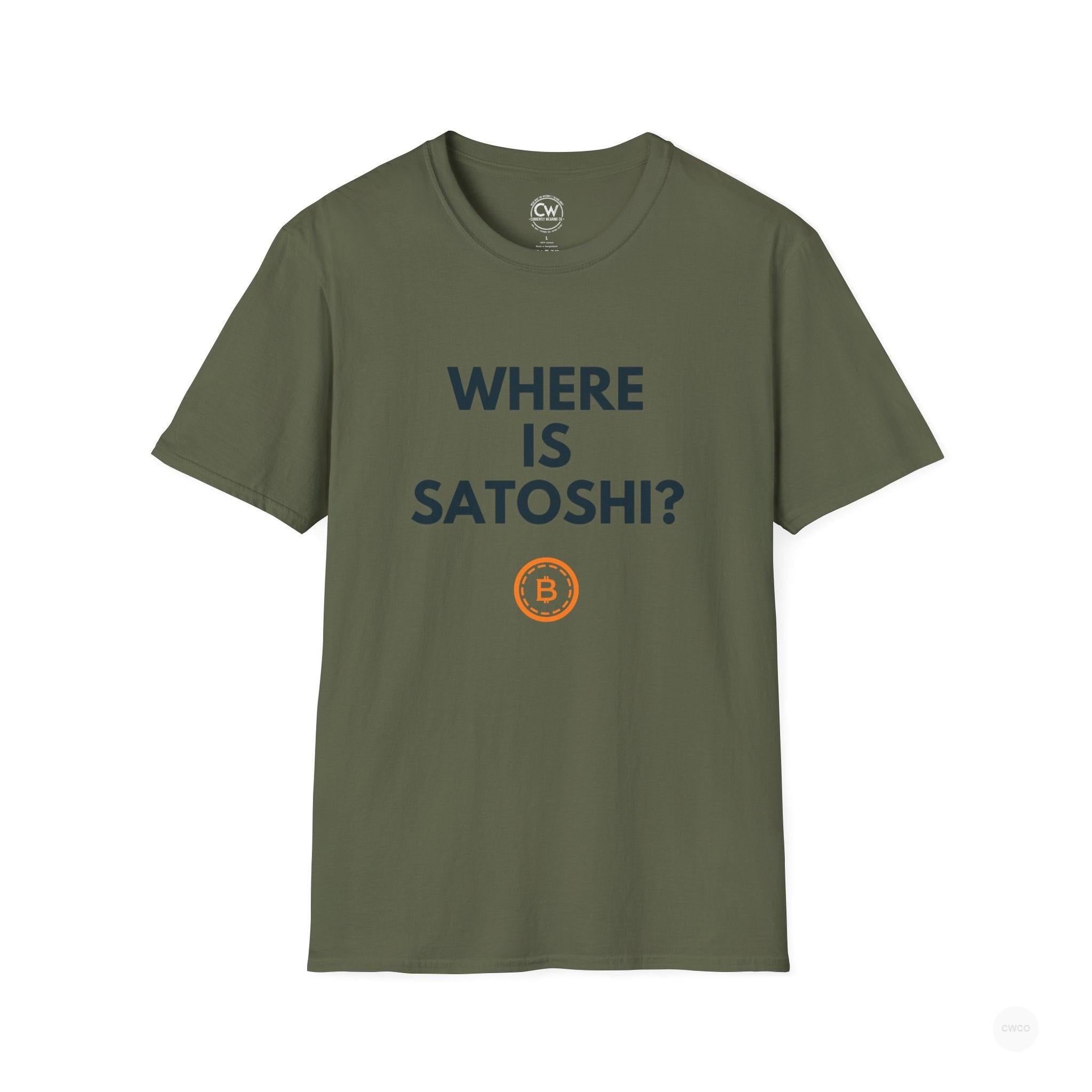 WHERE IS SATOSHI? – Bitcoin Mystery Tee, Unisex Softstyle T-Shirt - Trendy Crypto Tee, Bitcoin Gift, Casual Wear, Tech Lover Apparel, Statement Shirt