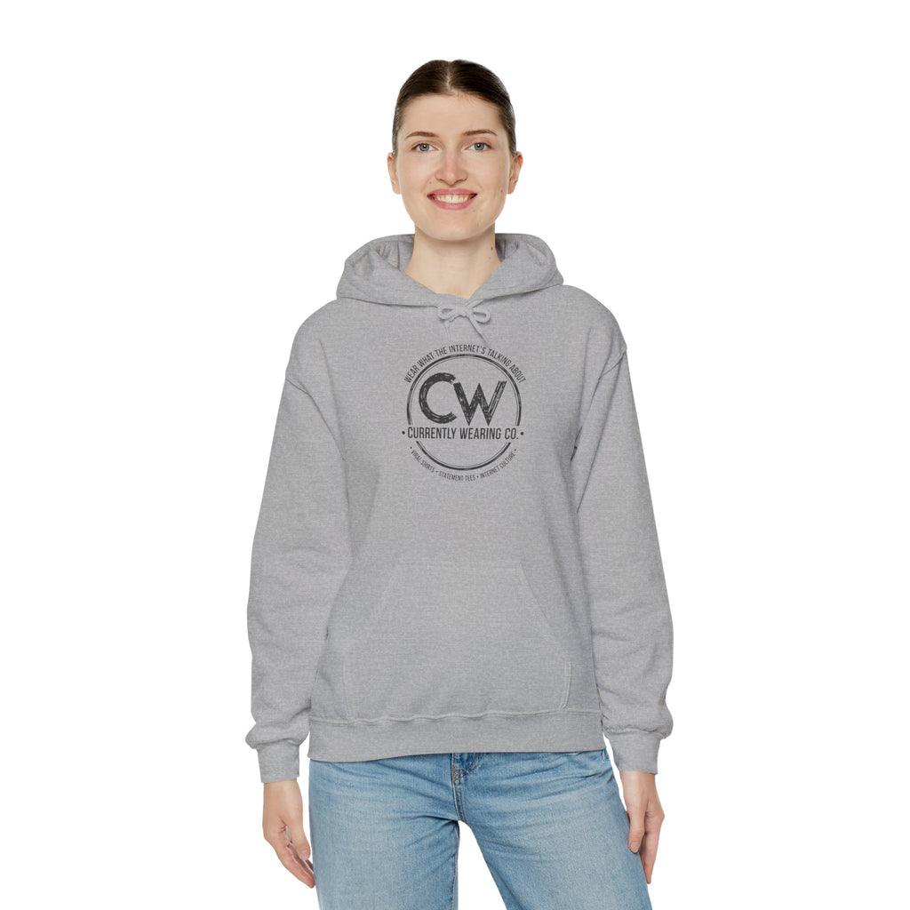 Currently Wearing Co Signature Logo Hoodie - Wear What the Internet's Talking About Hoodie - CW Brand Streetwear Hoodie - Internet Culture Sweatshirt, Cozy Unisex Hoodie for Everyday Wear, Gift for Her, Birthday Present, Casual Style, Fashionable Layering