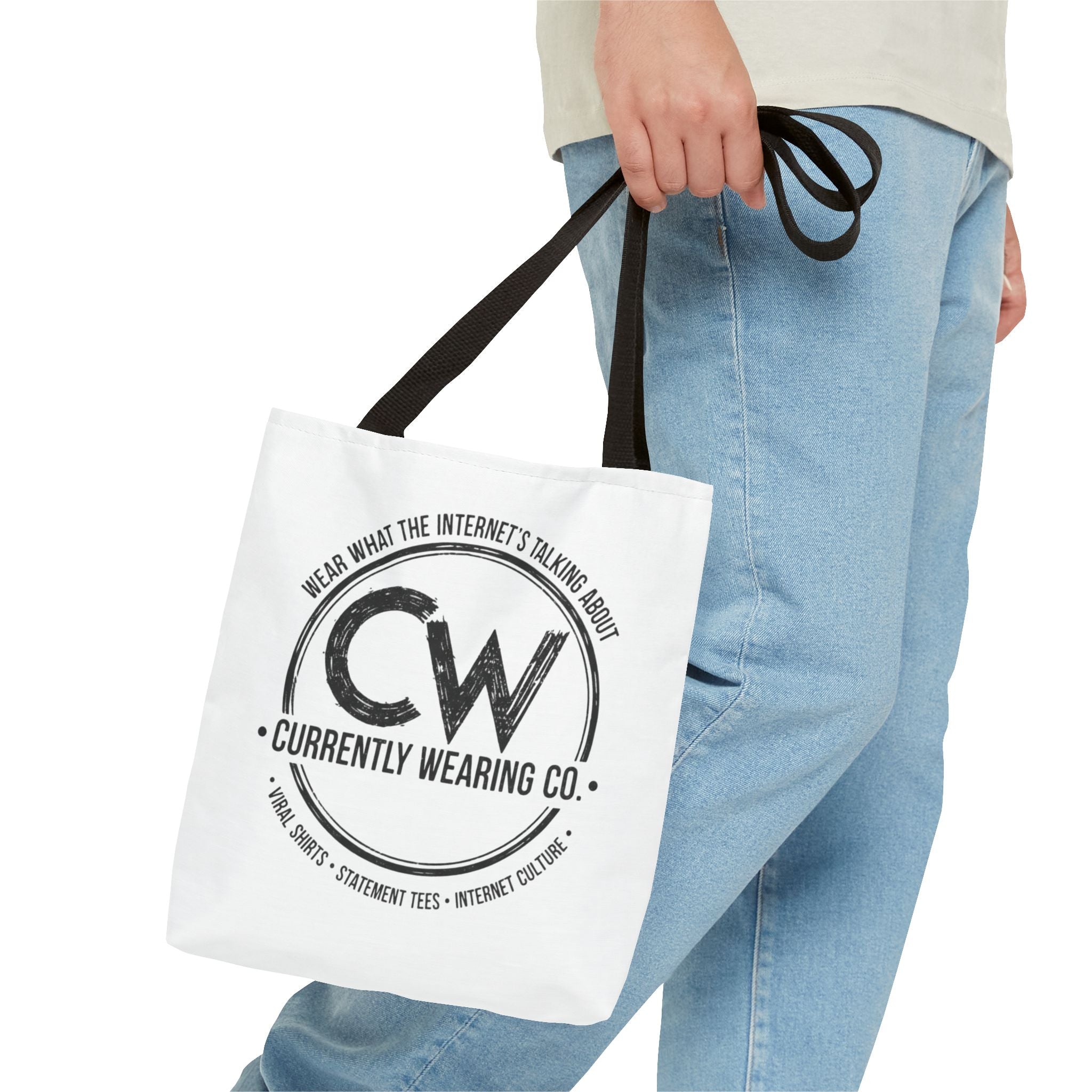 Currently Wearing Co Logo Tote Bag - Wear What the Internet's Talking About Canvas Bag - Reusable Shopping Bag, Trendy Statement Tote Bag, Stylish Carry-All, Eco-Friendly Shopper, Fun Gift for Fashion Lovers, Unique Beach Bag, Graphic Design Tote