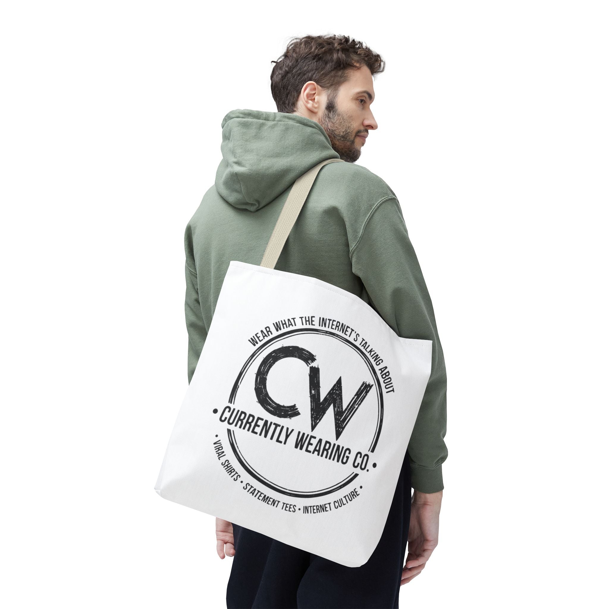 Currently Wearing Co Logo Tote Bag - Wear What the Internet's Talking About Canvas Bag - Reusable Shopping Bag, Trendy Statement Tote Bag, Stylish Carry-All, Eco-Friendly Shopper, Fun Gift for Fashion Lovers, Unique Beach Bag, Graphic Design Tote