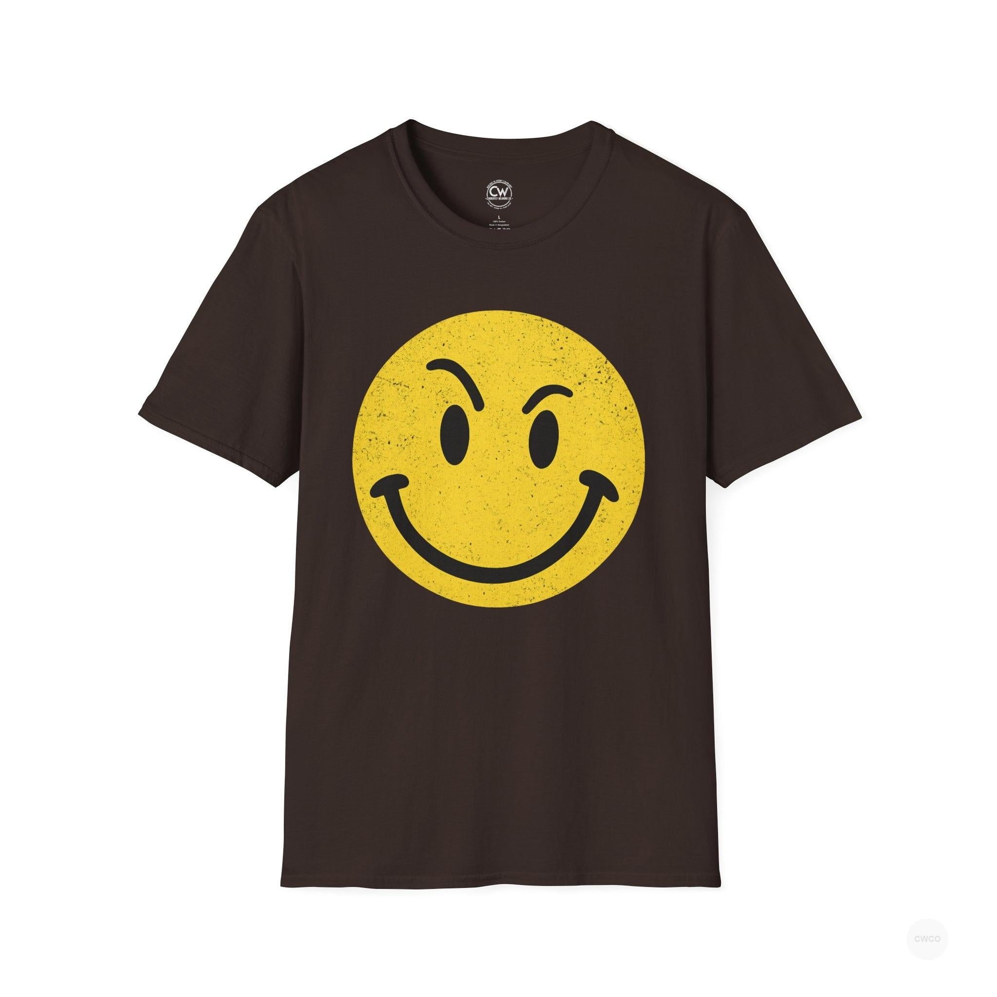 Evil Smiley Face Tee - Mischievous Devil Emoji Graphic Shirt, Unisex Softstyle T-Shirt