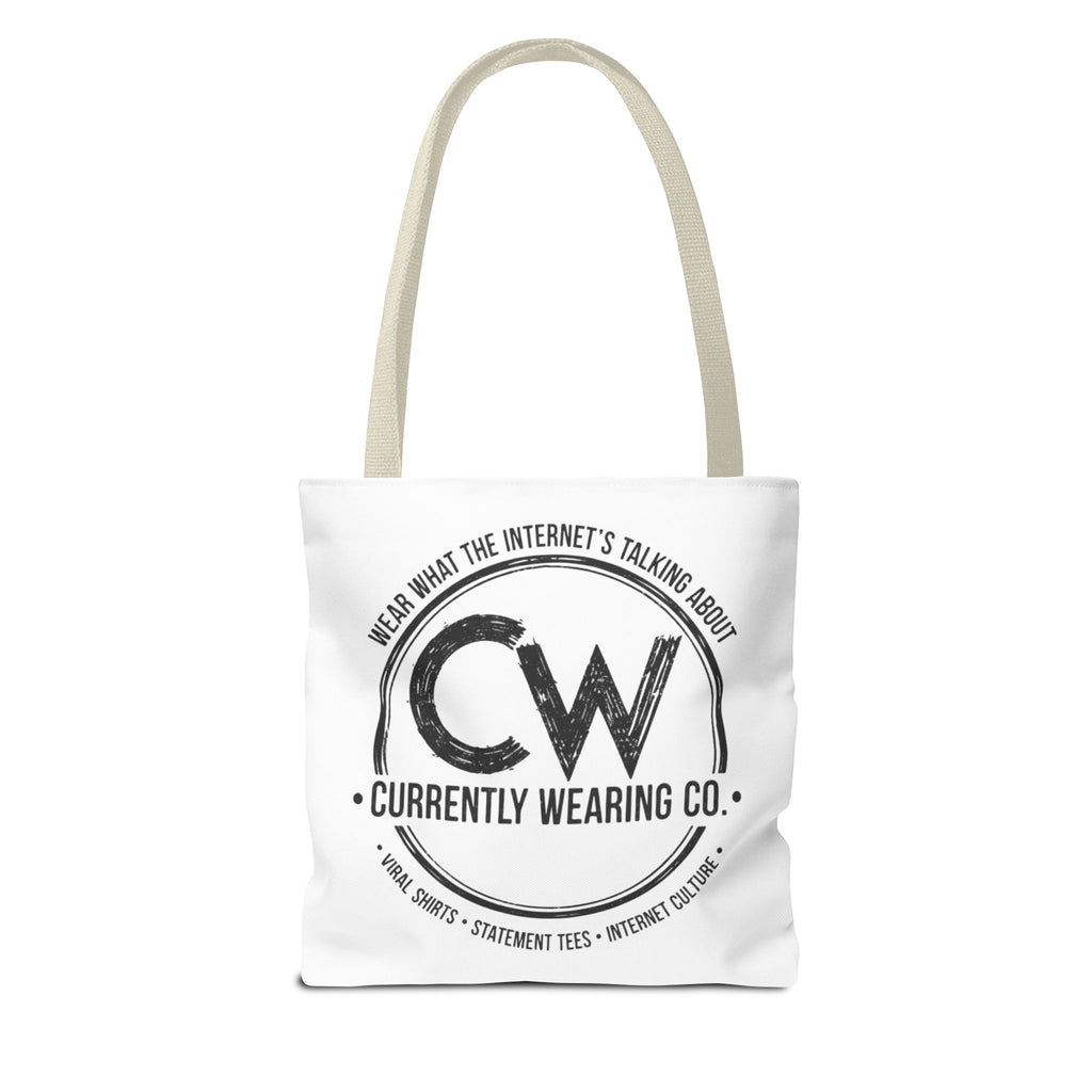 Currently Wearing Co Logo Tote Bag - Wear What the Internet's Talking About Canvas Bag - Reusable Shopping Bag, Trendy Statement Tote Bag, Stylish Carry-All, Eco-Friendly Shopper, Fun Gift for Fashion Lovers, Unique Beach Bag, Graphic Design Tote