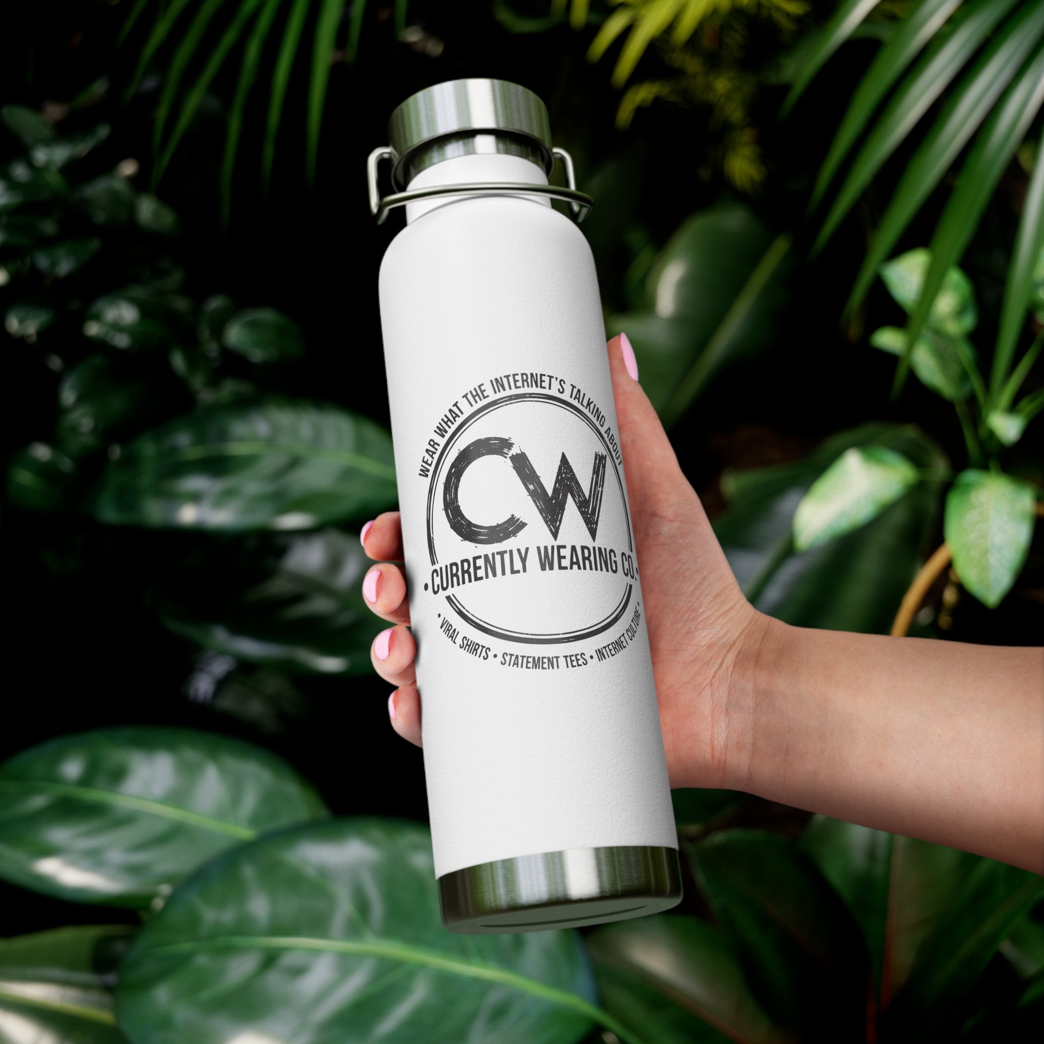Currently Wearing Co Logo Water Bottle - Wear What the Internet's Talking About Insulated Bottle - 22oz Vacuum Sealed Copper Bottle - CW Brand Hydration, Stylish Insulated Water Bottle - Perfect for Outdoors, Gym, Travel, Yoga, Eco-Friendly Gift